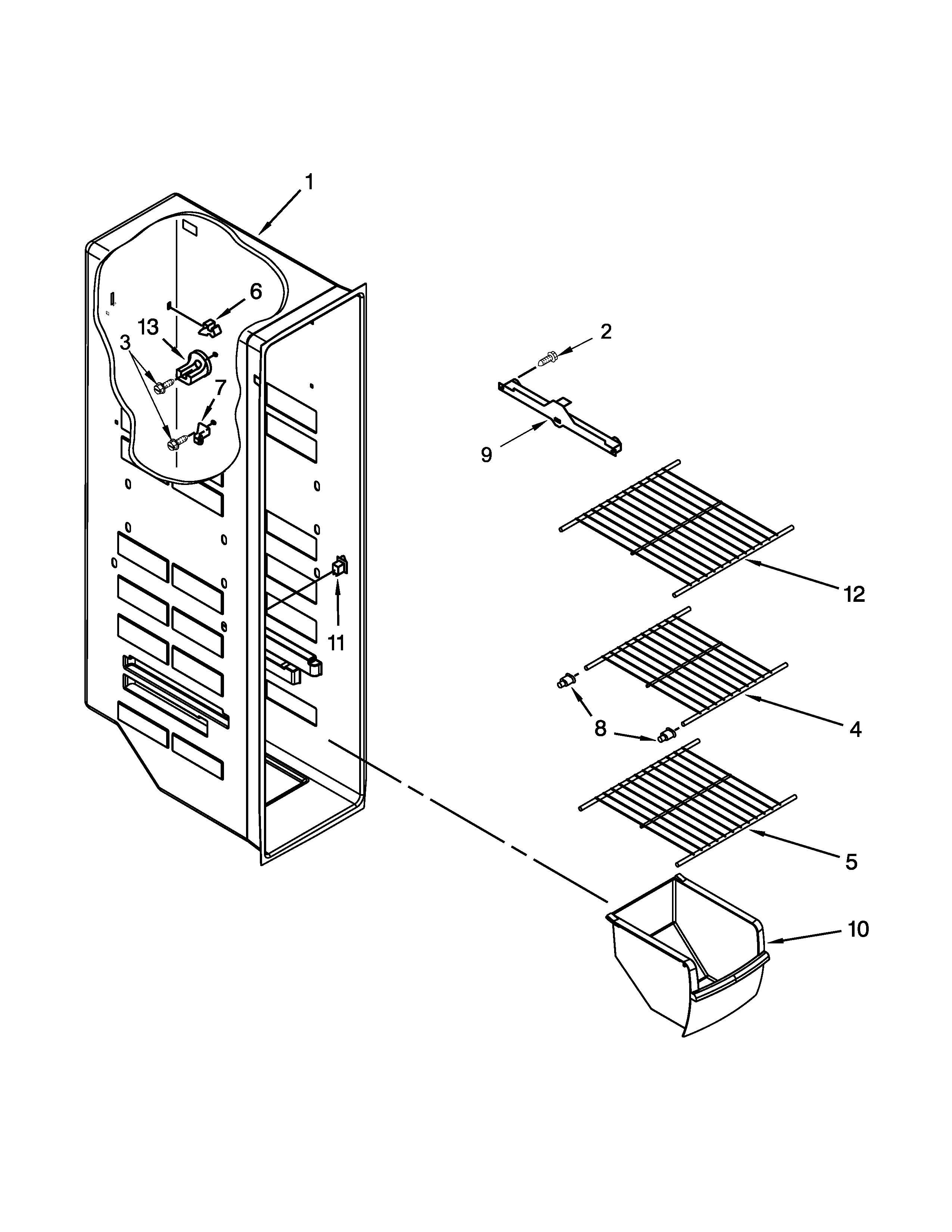 Kenmore 10651799412 freezer liner parts diagram