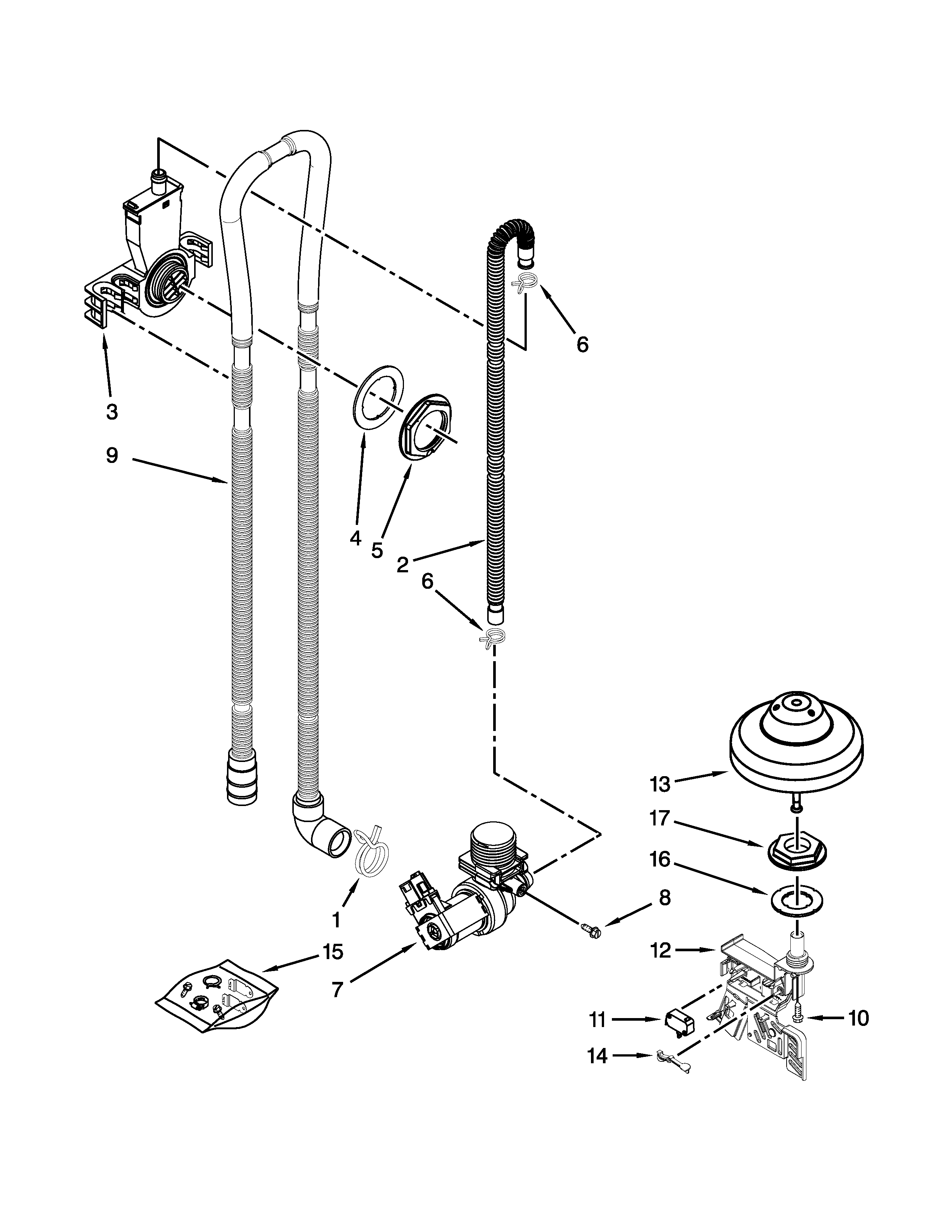 Kenmore 66513229N411 fill, drain and overfill parts diagram