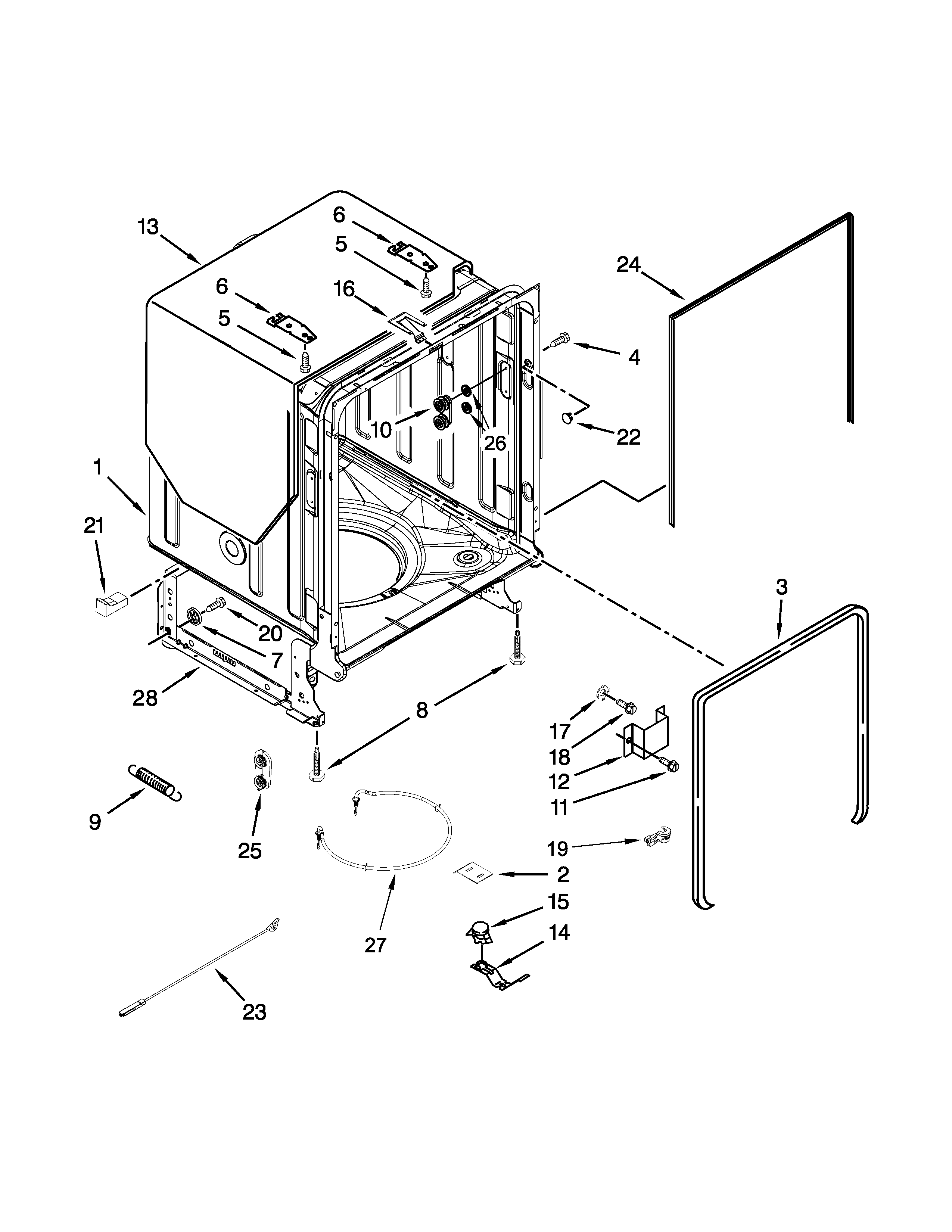 Kenmore 66513229N411 tub and frame parts diagram