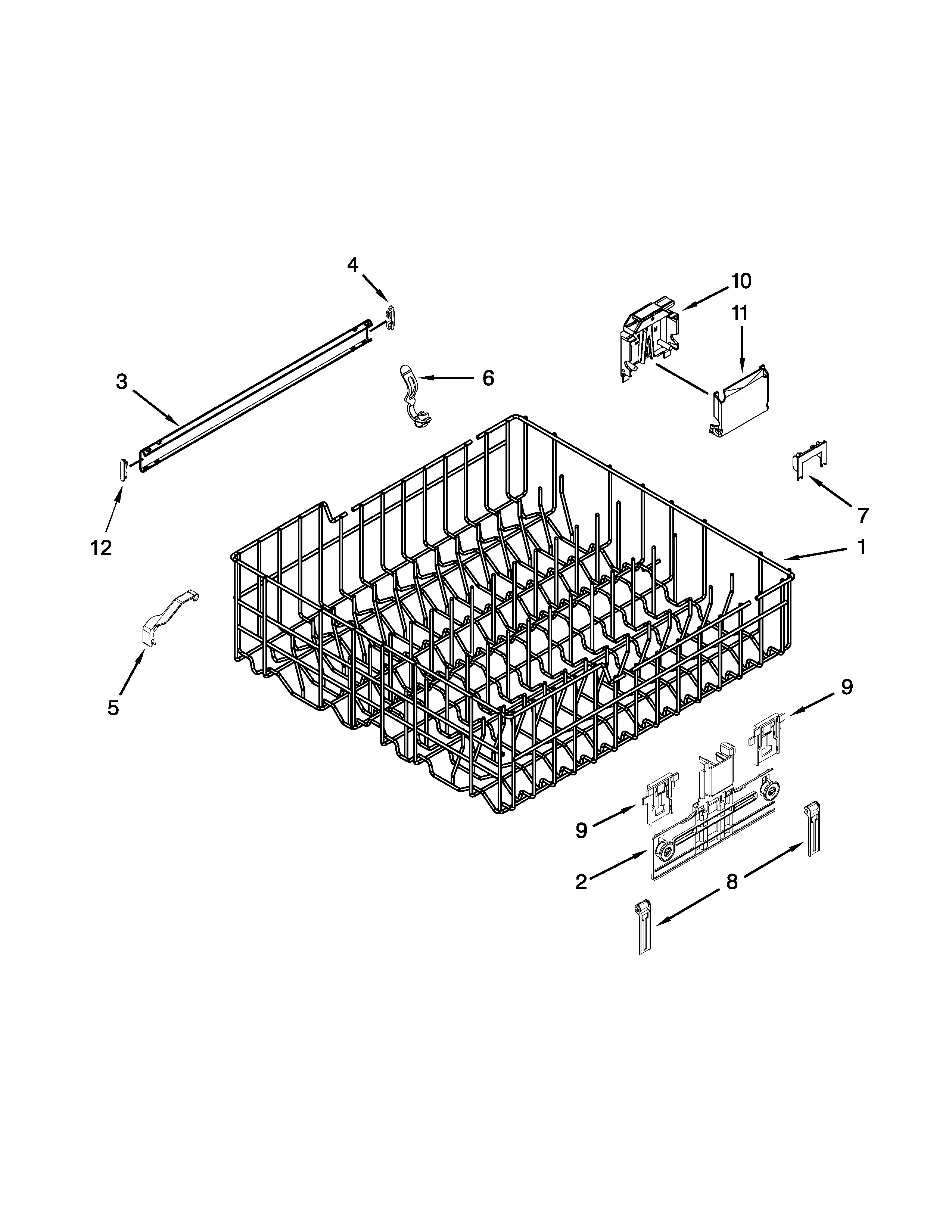 Kenmore 66513229N411 upper rack and track parts diagram