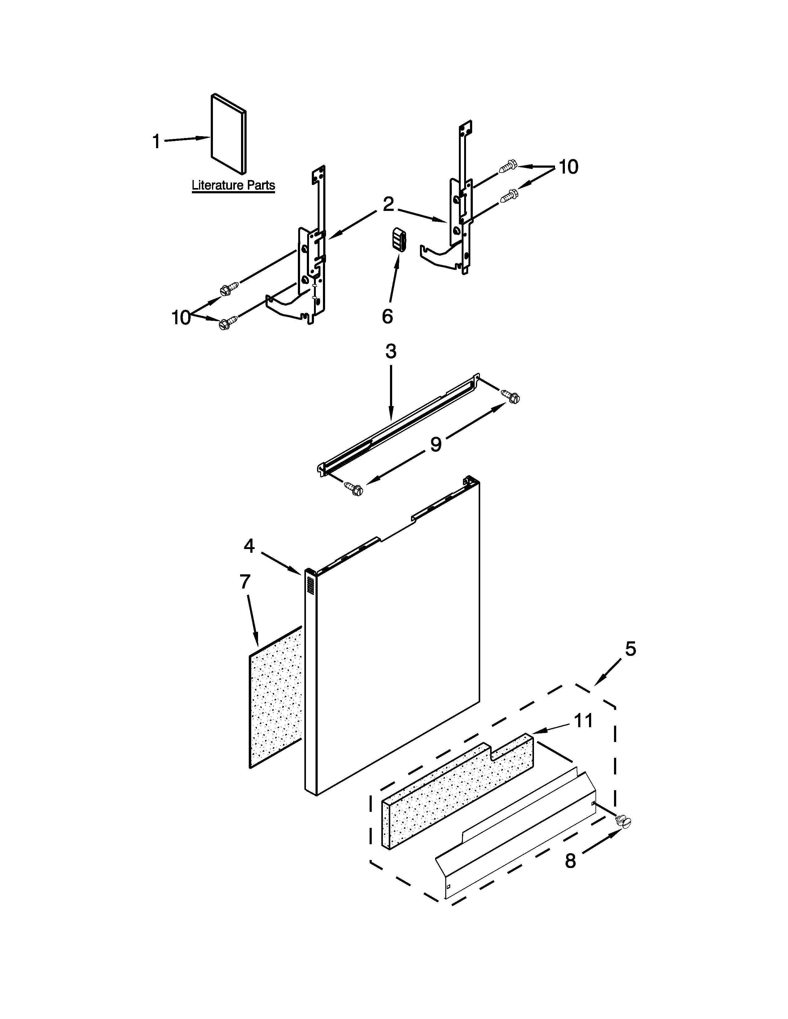 Kenmore 66513099N412 door and panel parts diagram