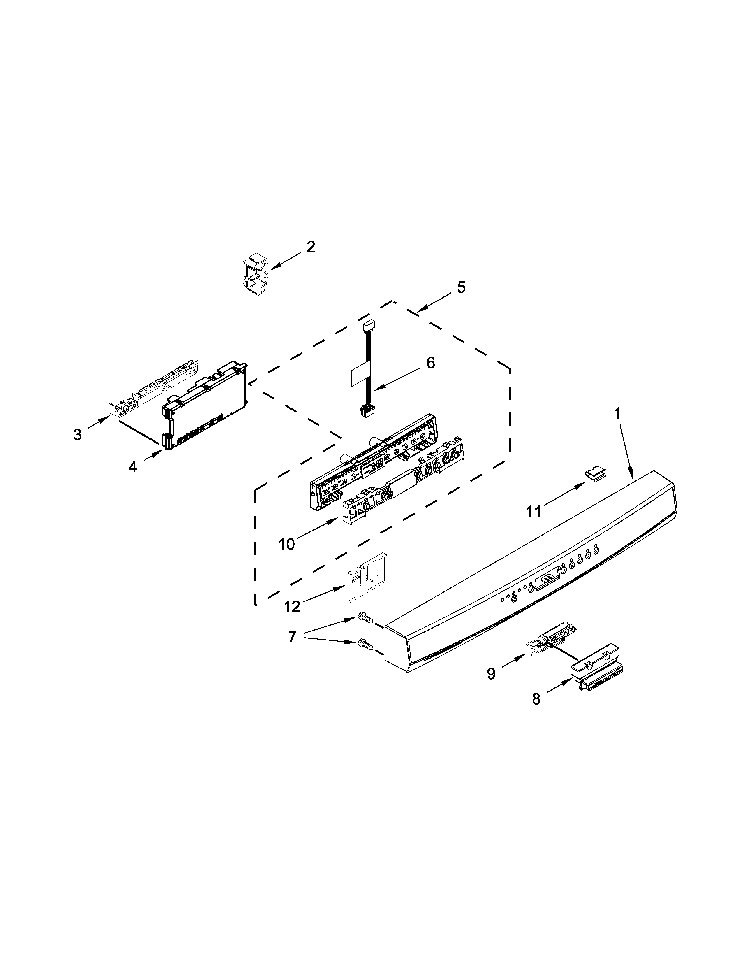Kenmore 66513099N412 control panel and latch parts diagram
