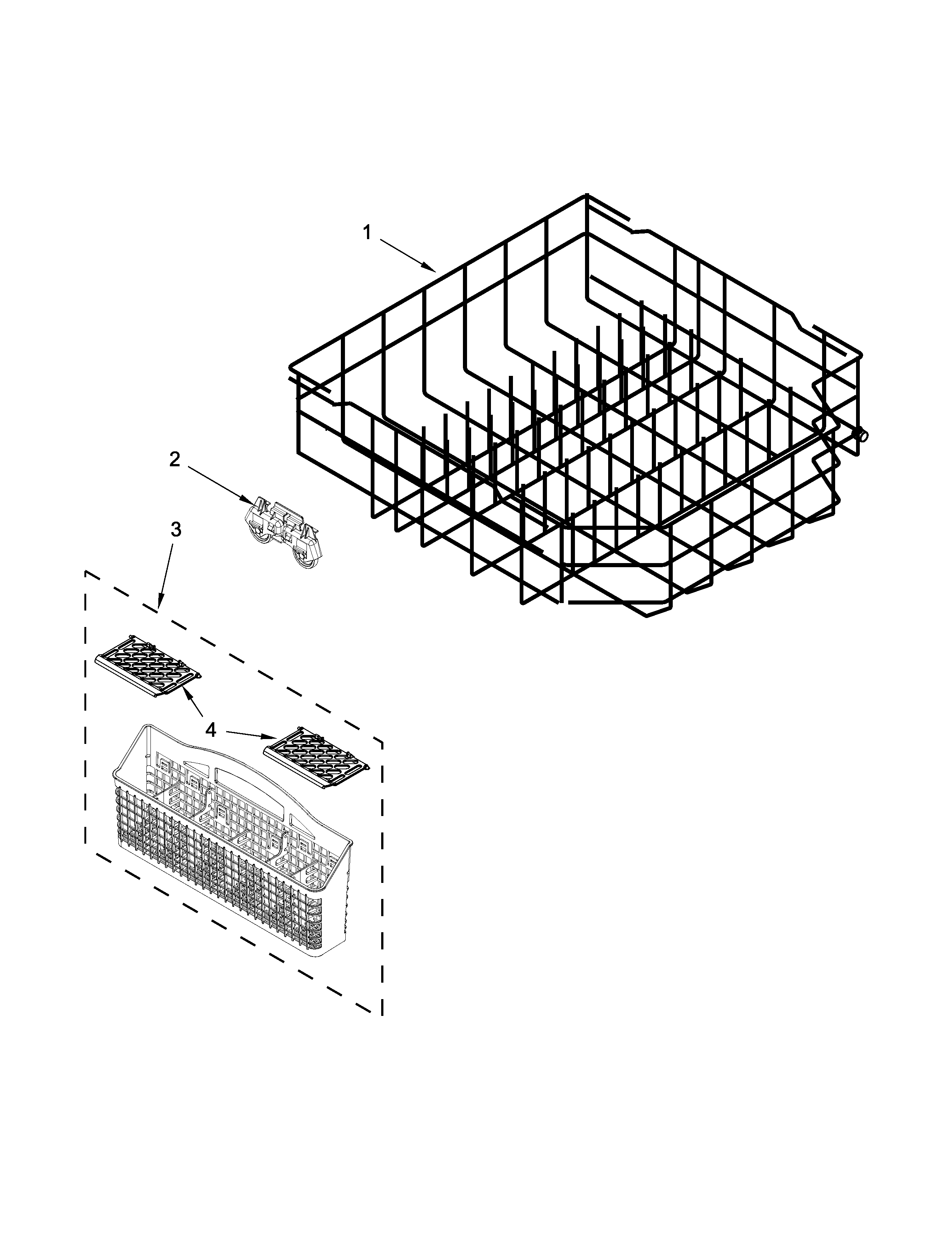 Kenmore 66513099N412 lower rack parts diagram