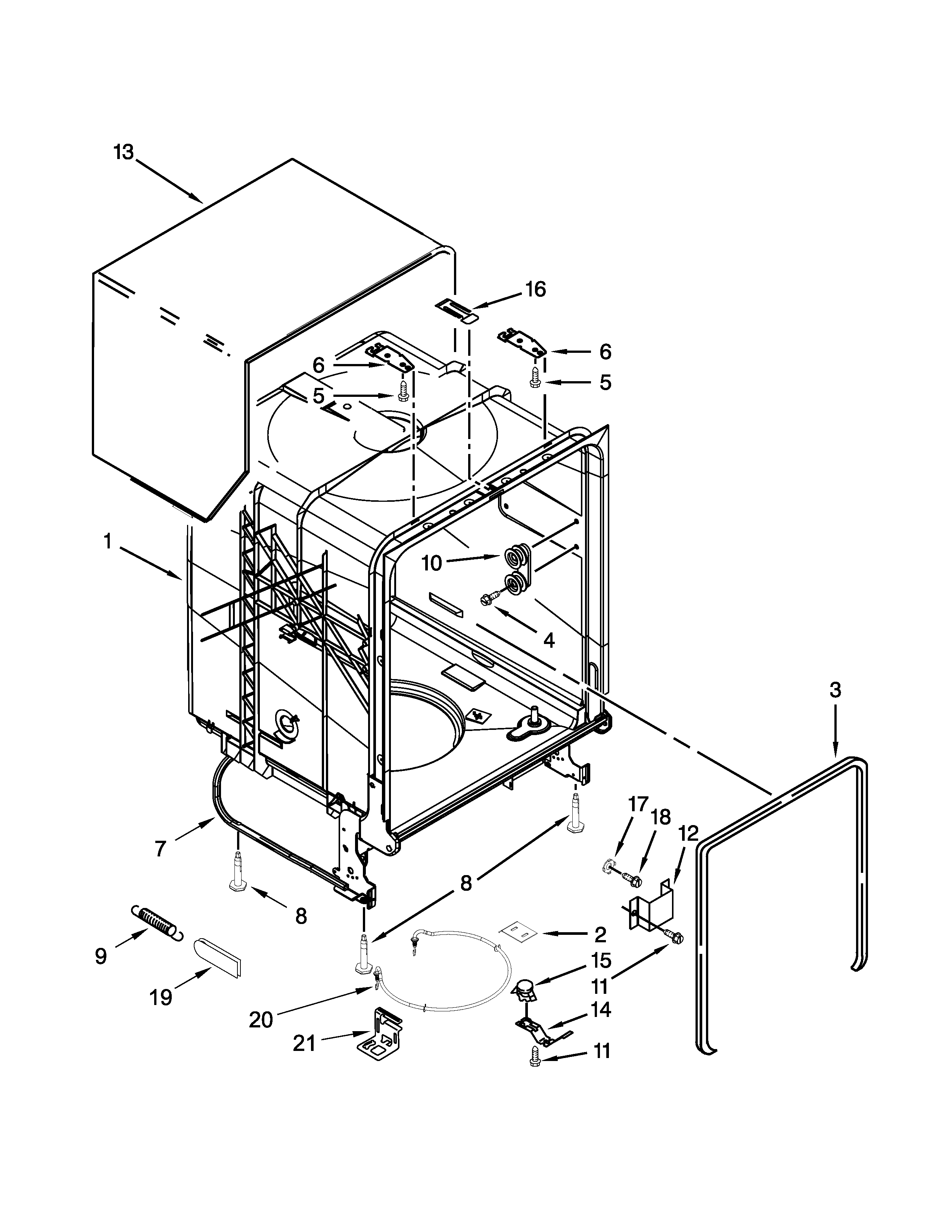 Kenmore 66513473N412 tub and frame parts diagram