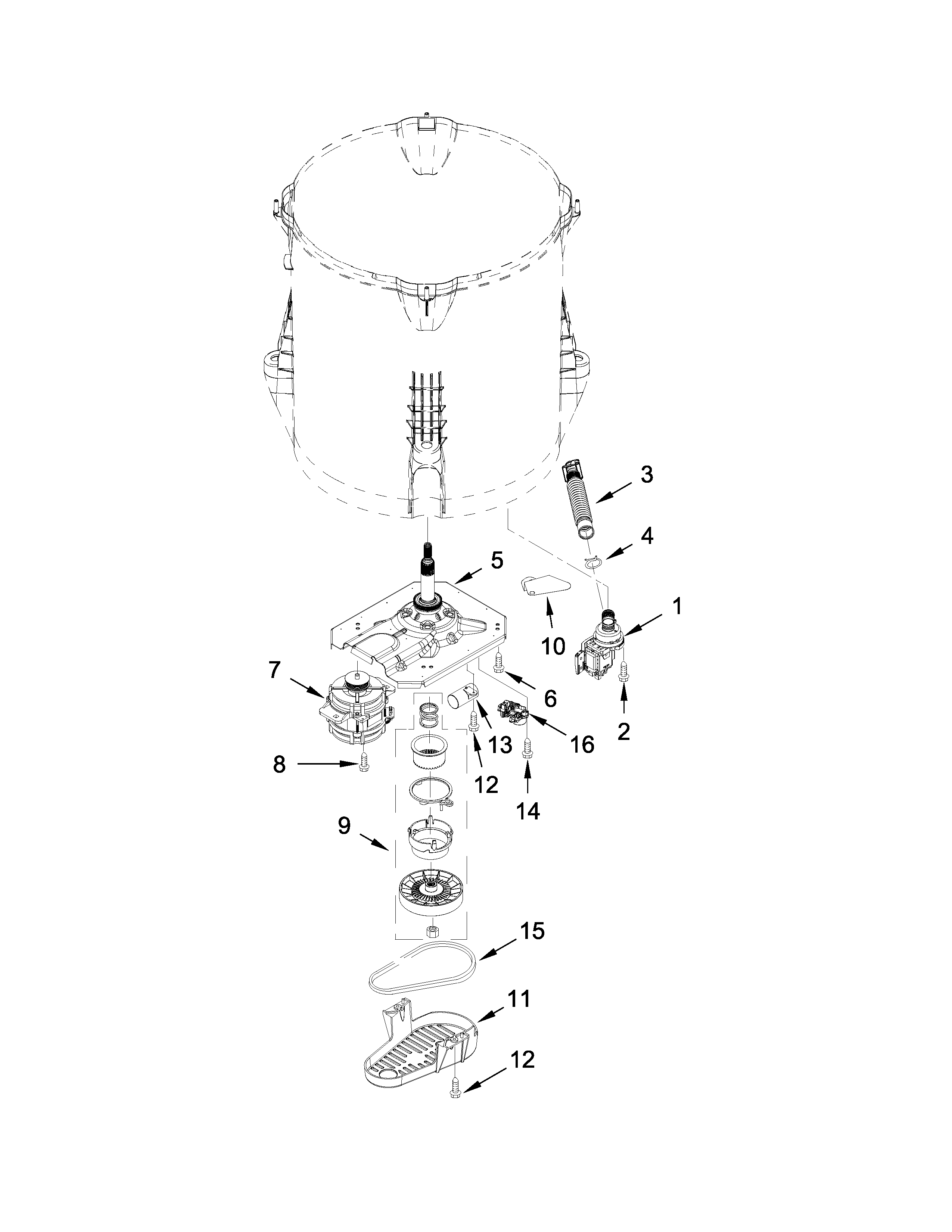 Kenmore 11025132411 gearcase, motor and pump parts diagram