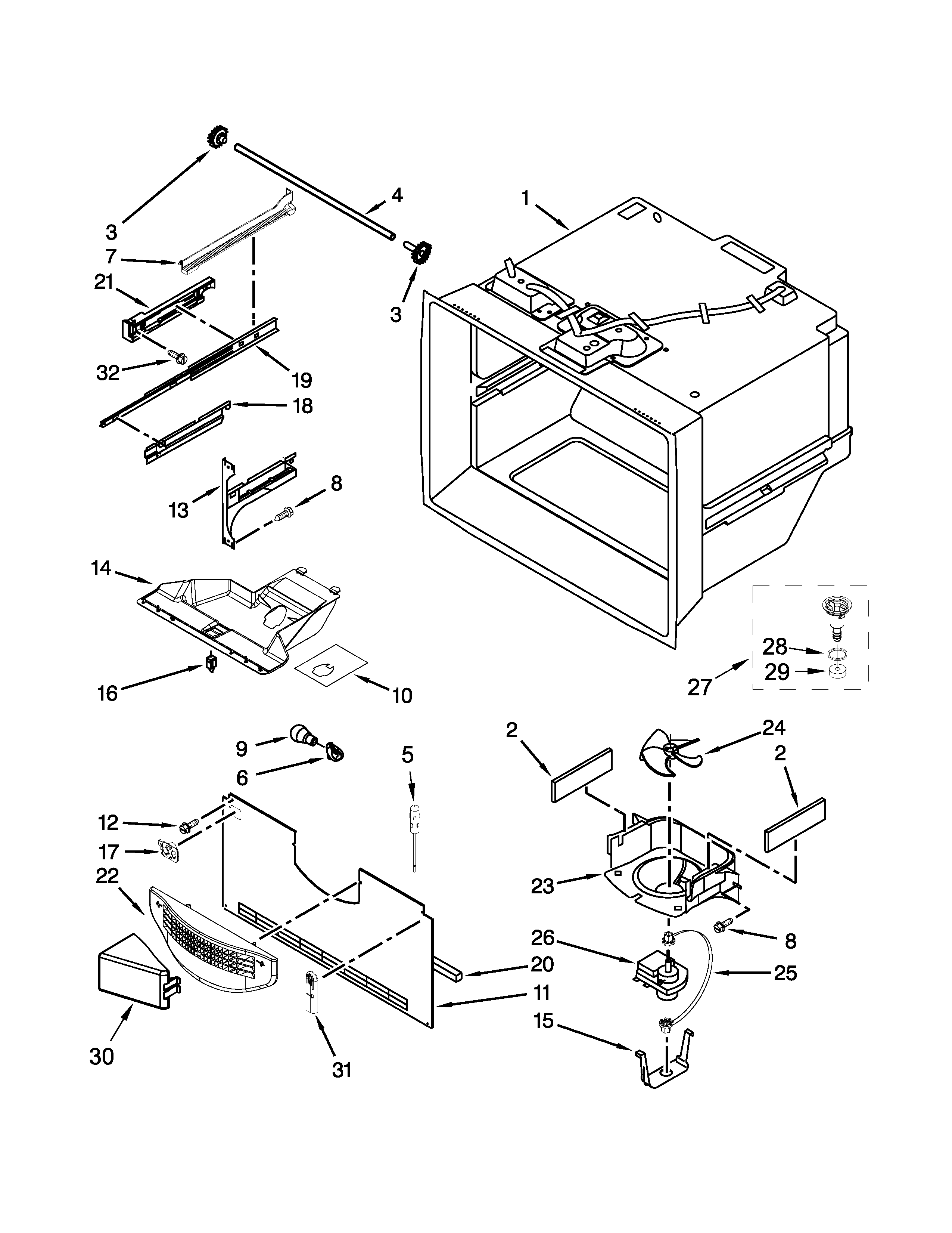 Kenmore 59679343510 freezer liner parts diagram