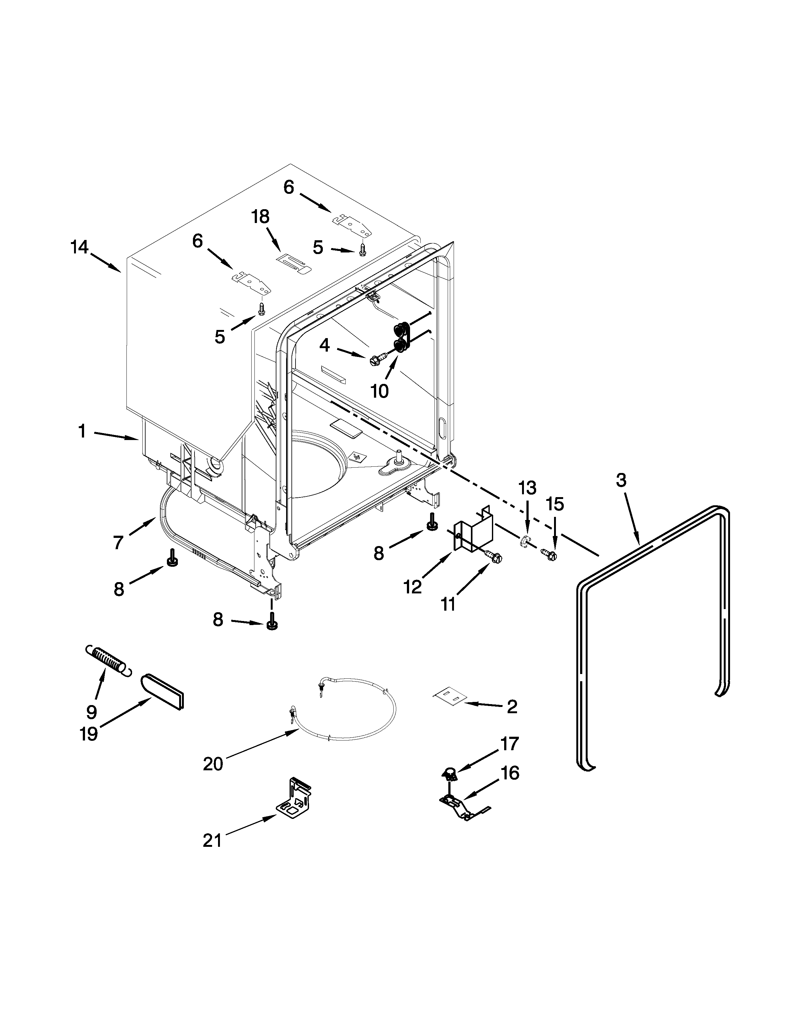 Kenmore 66514319N412 tub and frame parts diagram