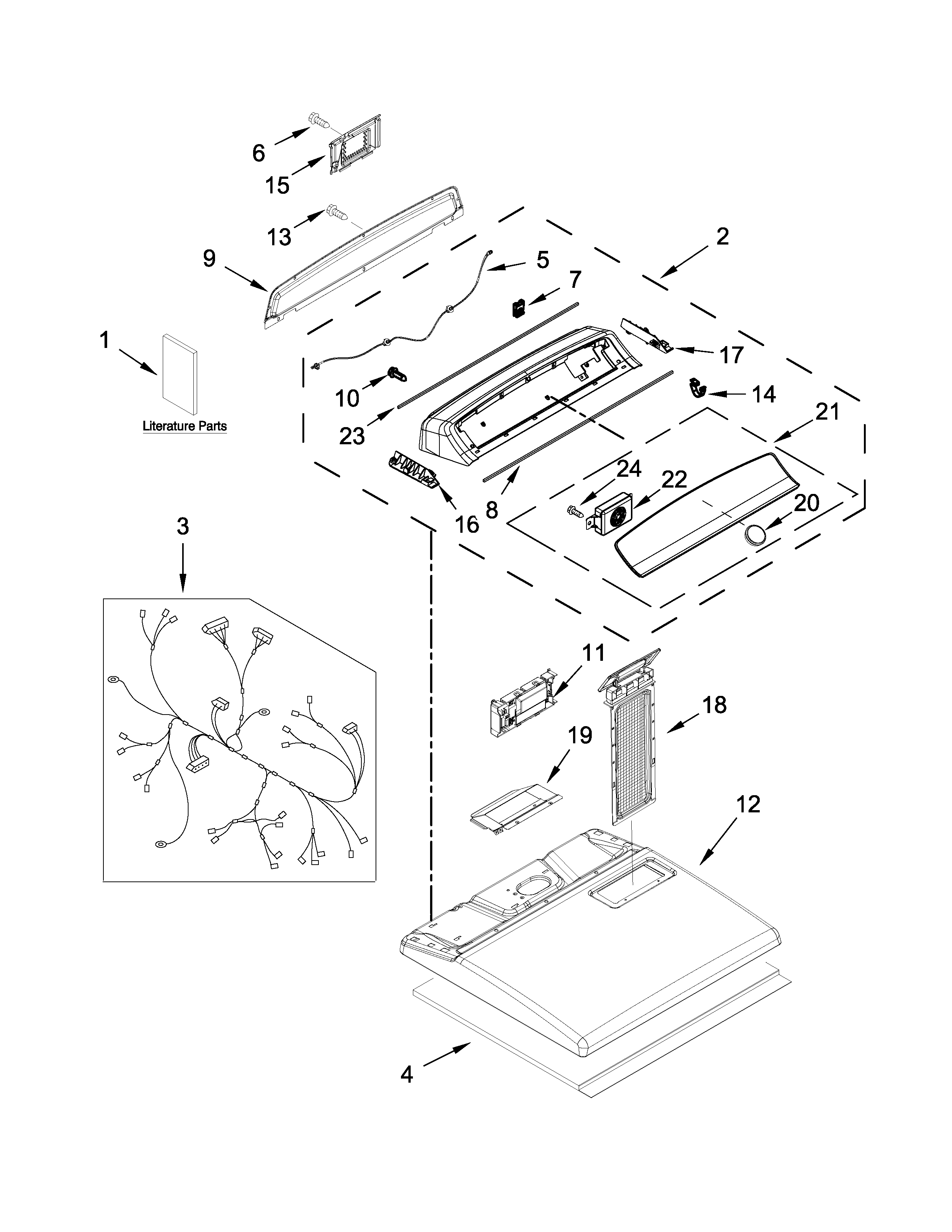 Kenmore 11066132411 top and console parts diagram