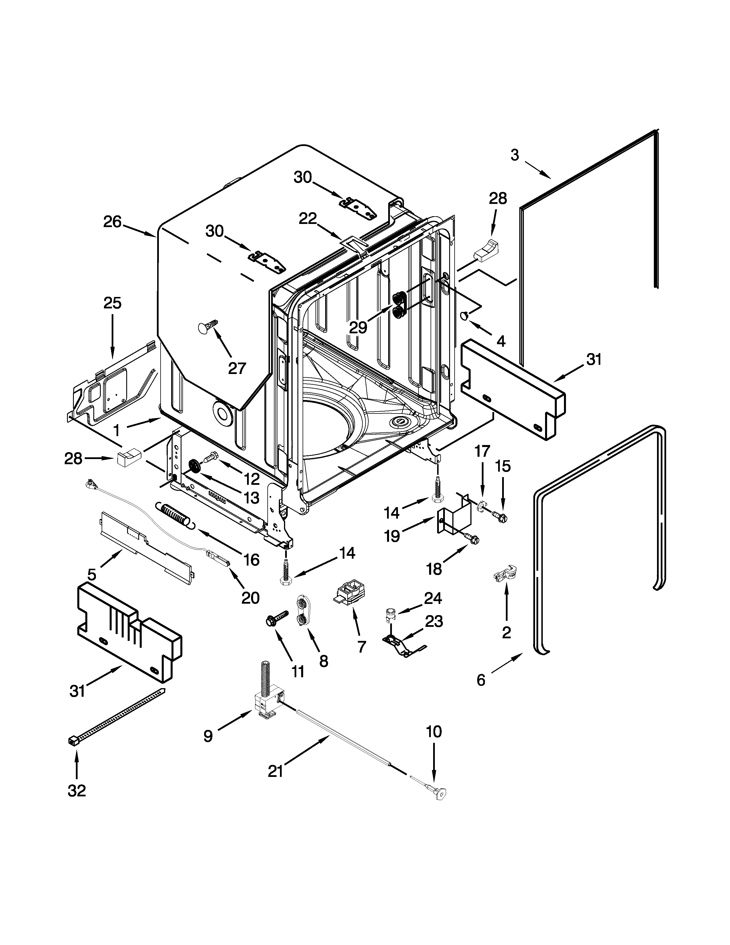 Kenmore Elite 66513972K013 tub and frame parts diagram