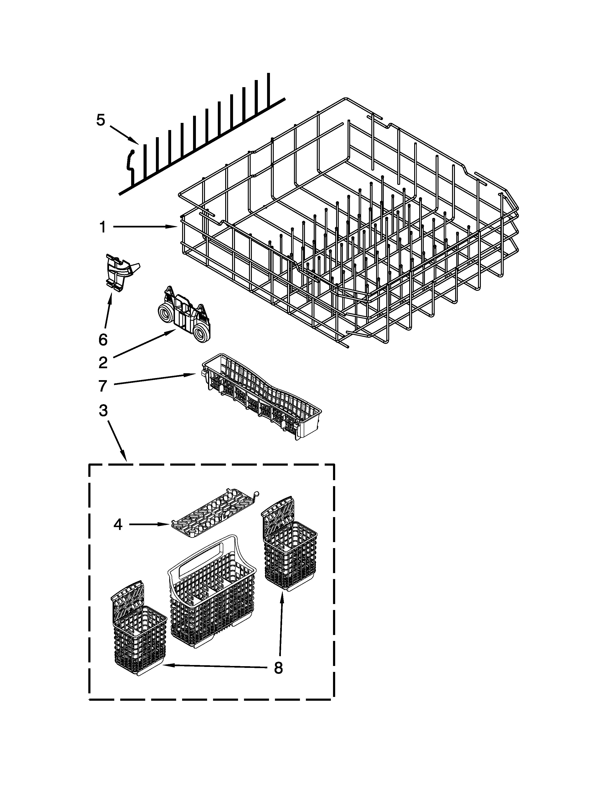 Kenmore Elite 66513972K013 lower rack parts diagram