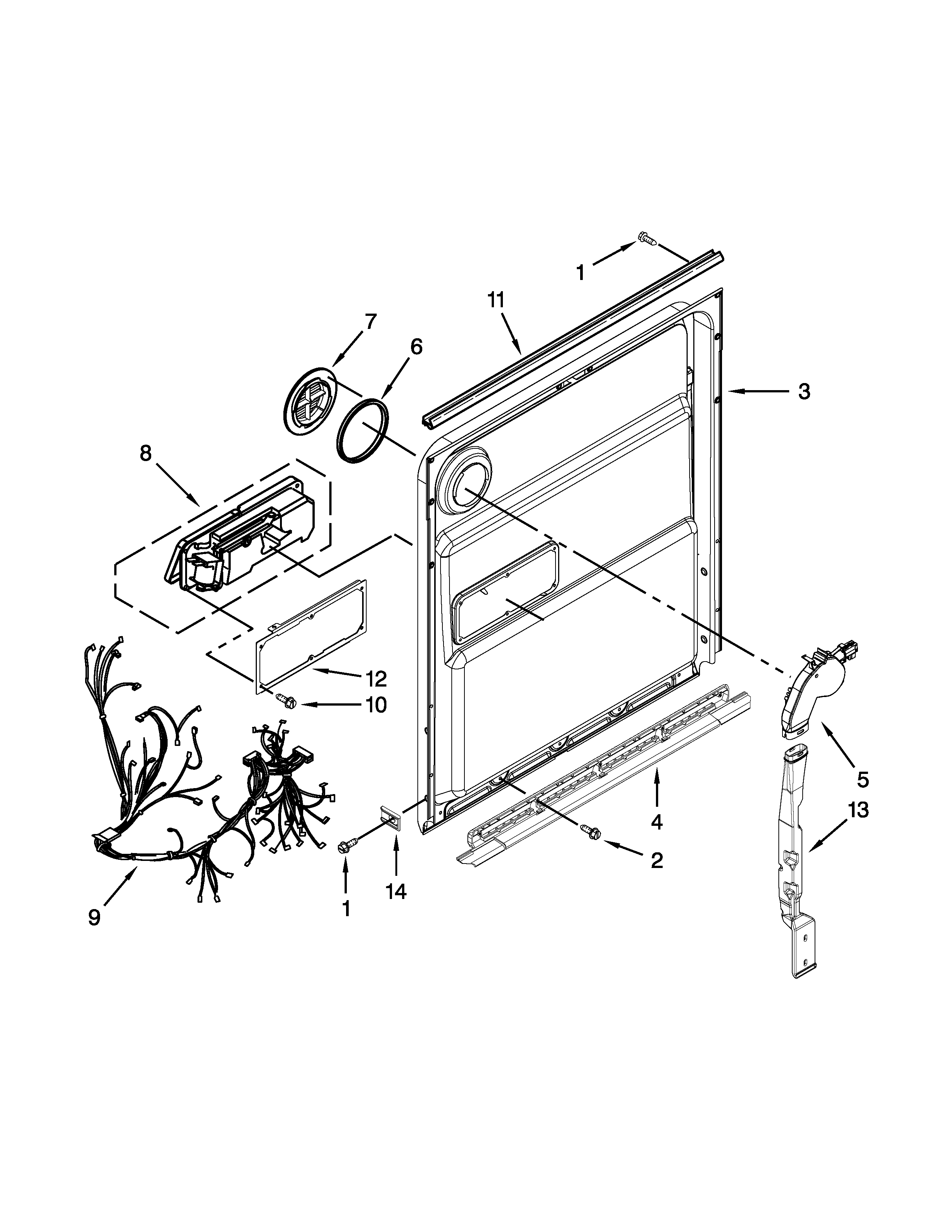 Kenmore Elite 66513973K014 inner door parts diagram