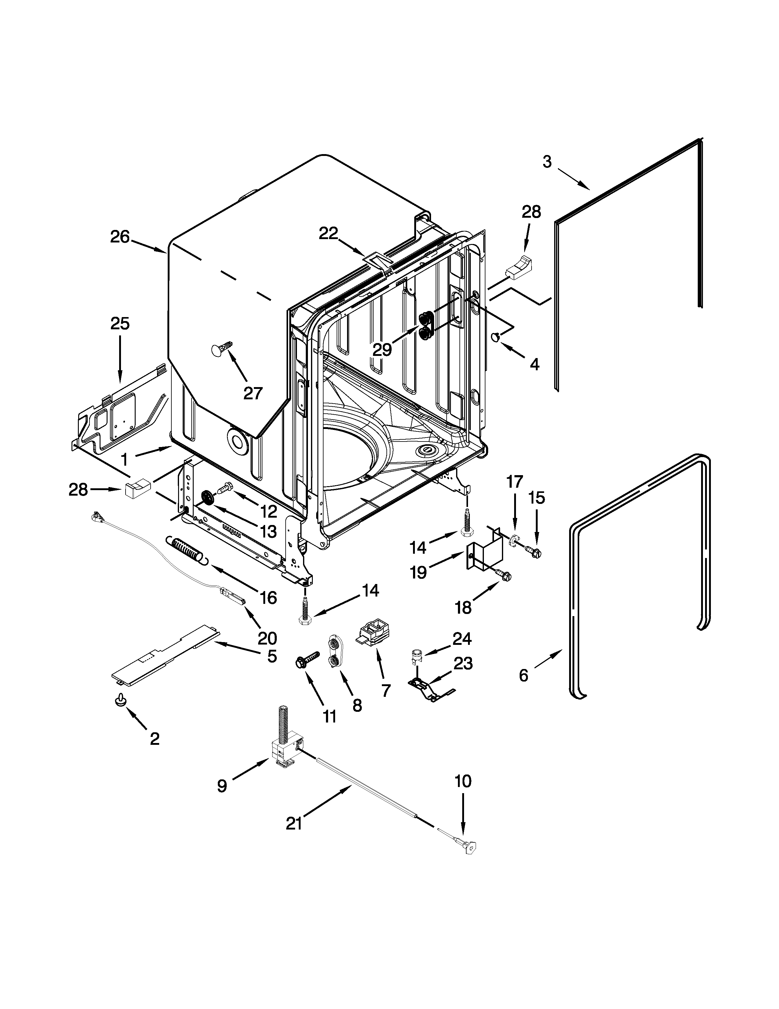 Kenmore Elite 66513973K014 tub and frame parts diagram
