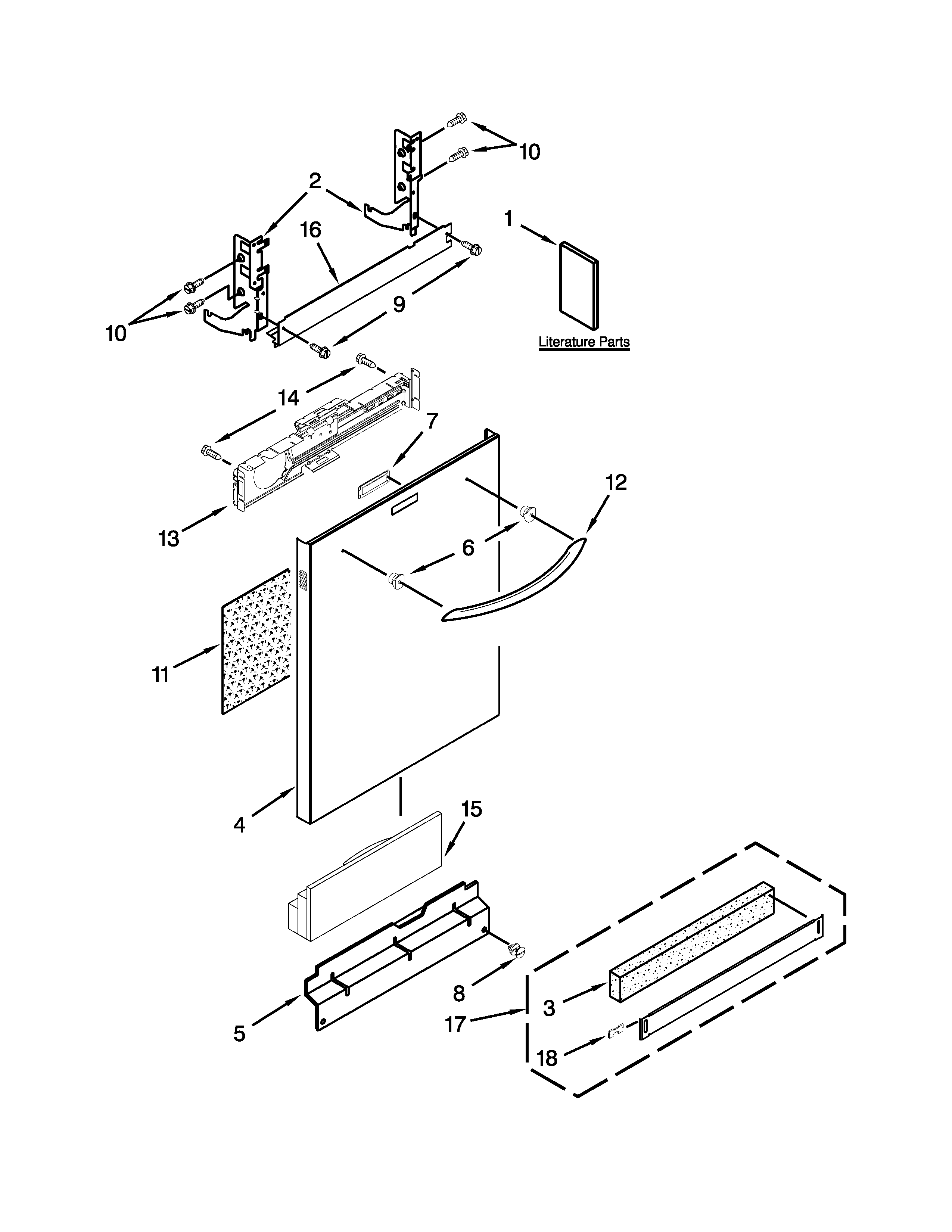 Kenmore Elite 66513973K015 door panel parts diagram