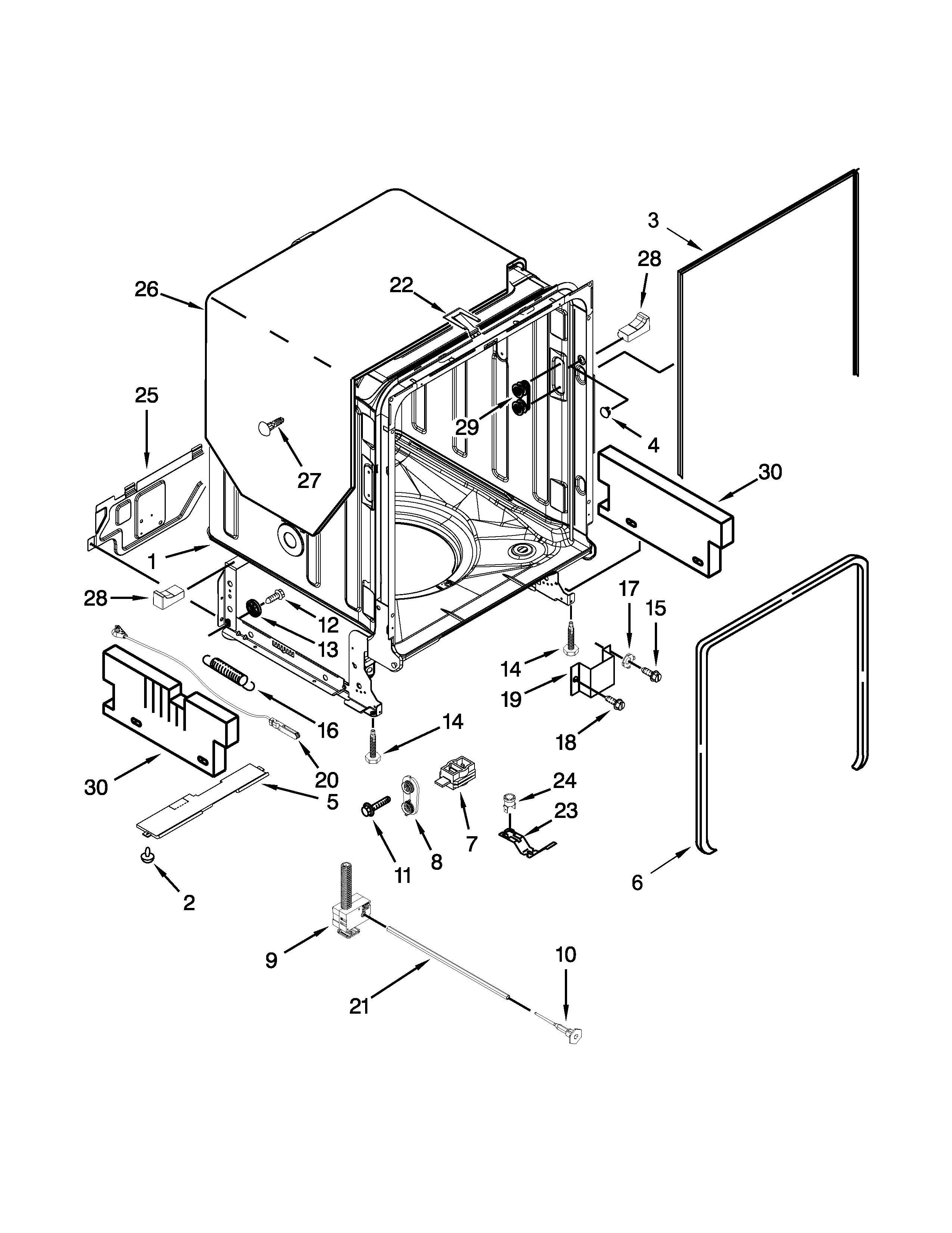 Kenmore Elite 66513973K015 tub and frame parts diagram