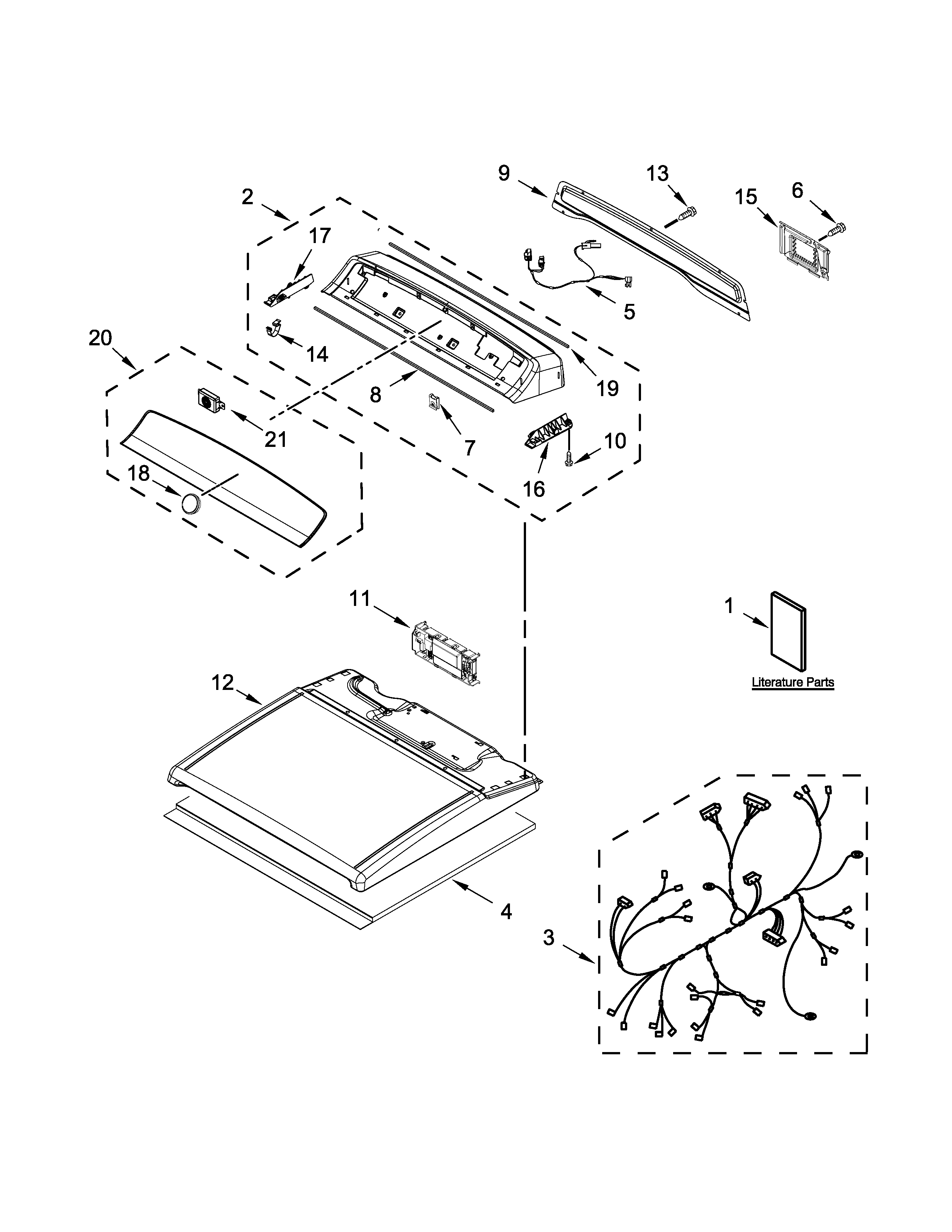 Kenmore 11068132412 top and console parts diagram
