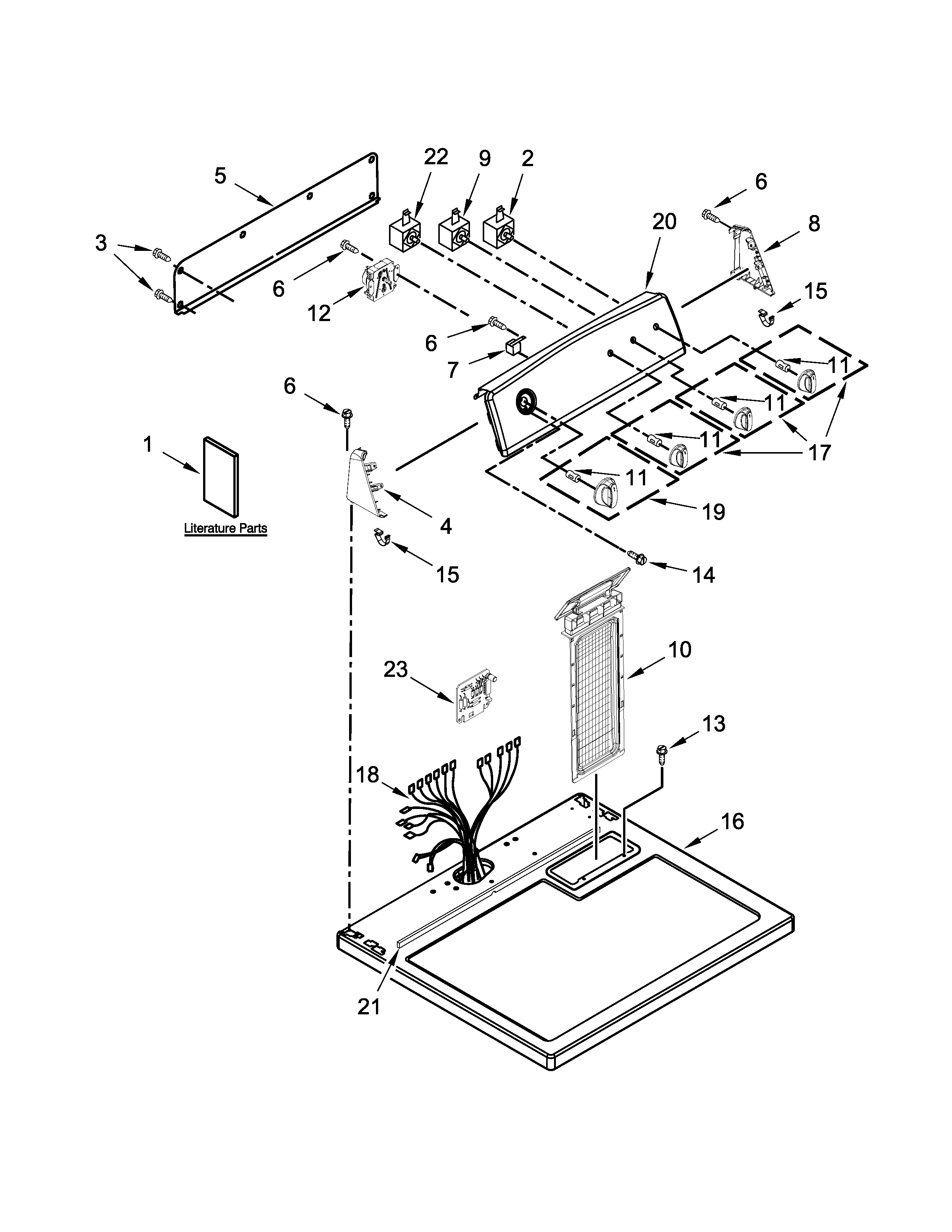 Kenmore 11062342511 top and console parts diagram
