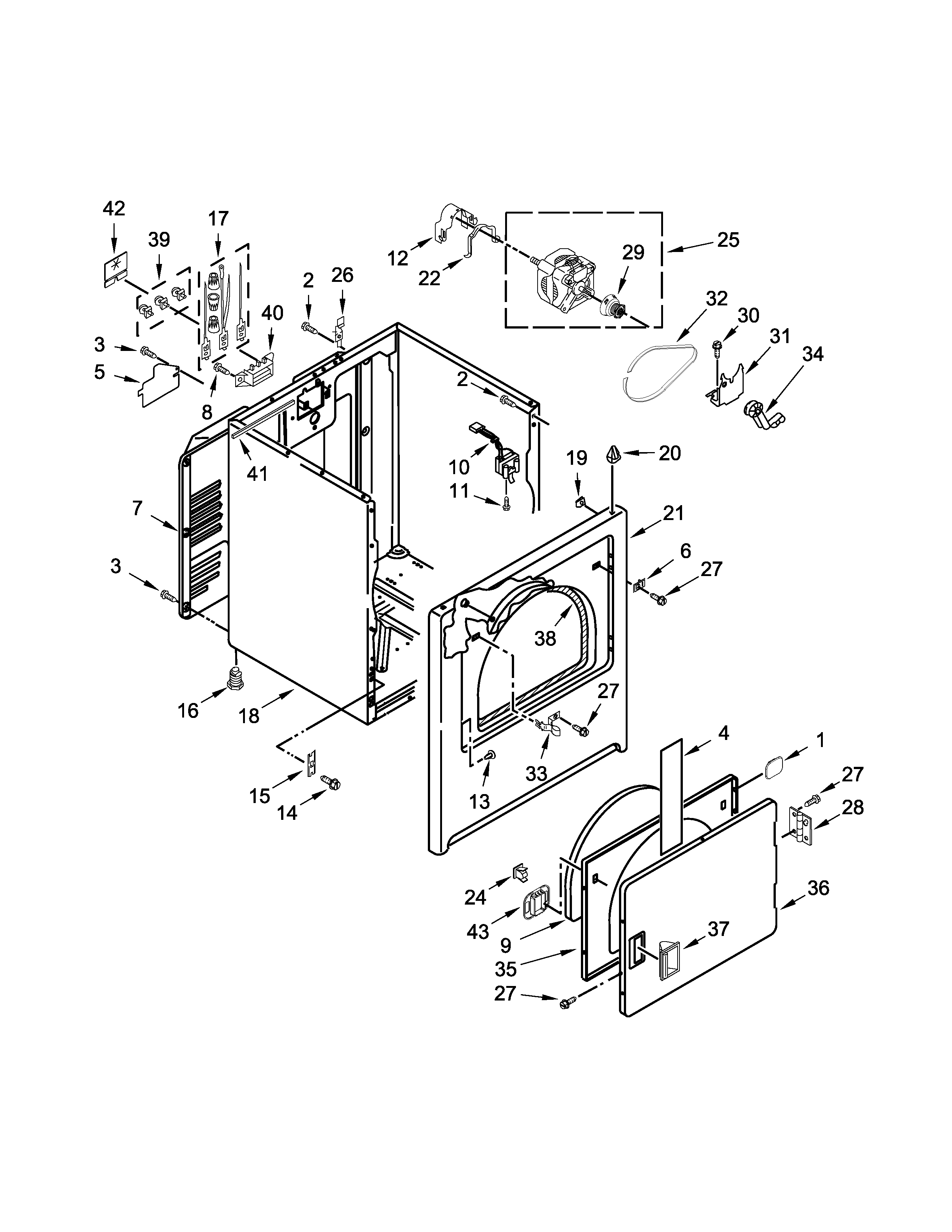 Kenmore 11062342511 cabinet parts diagram