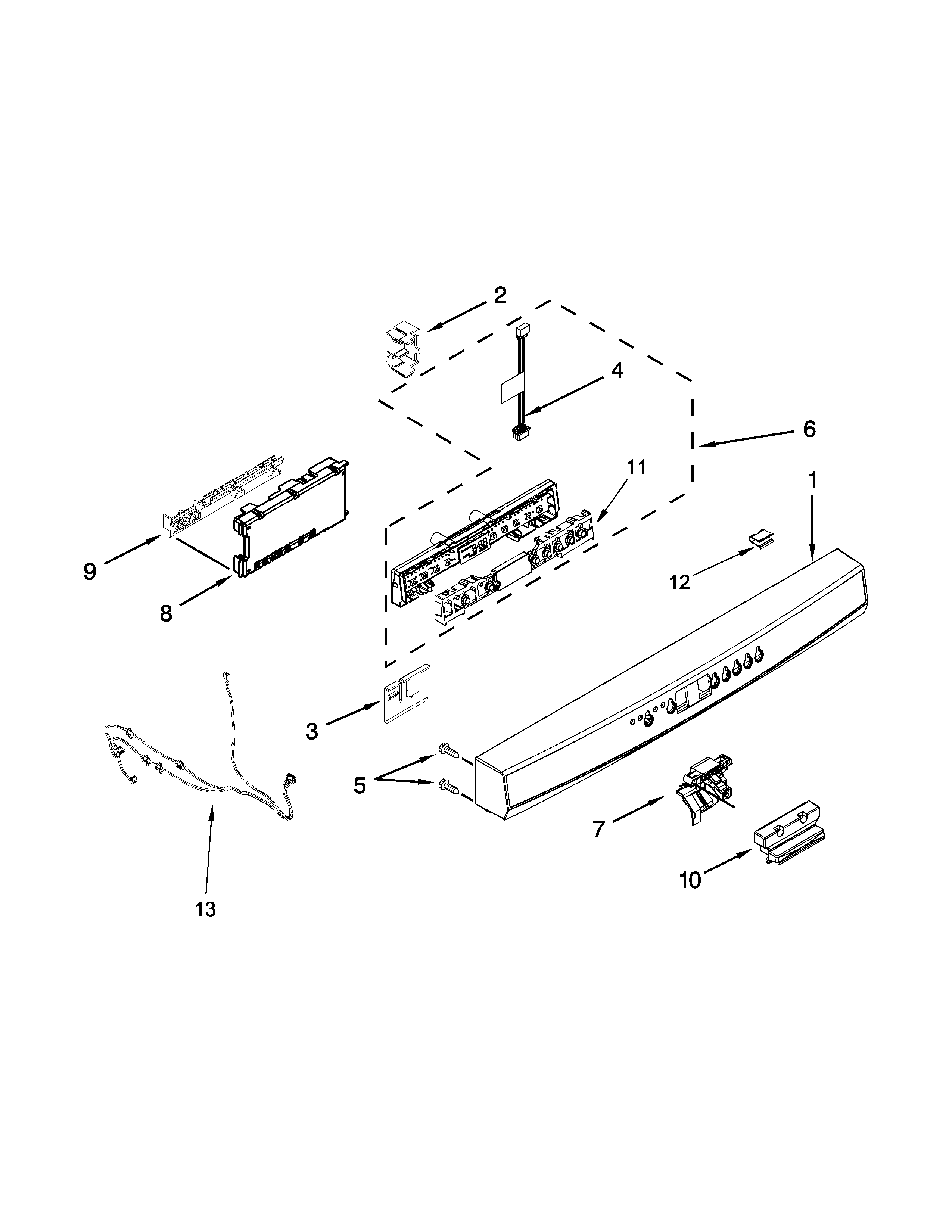 Kenmore 66513409N411 control panel and latch parts diagram