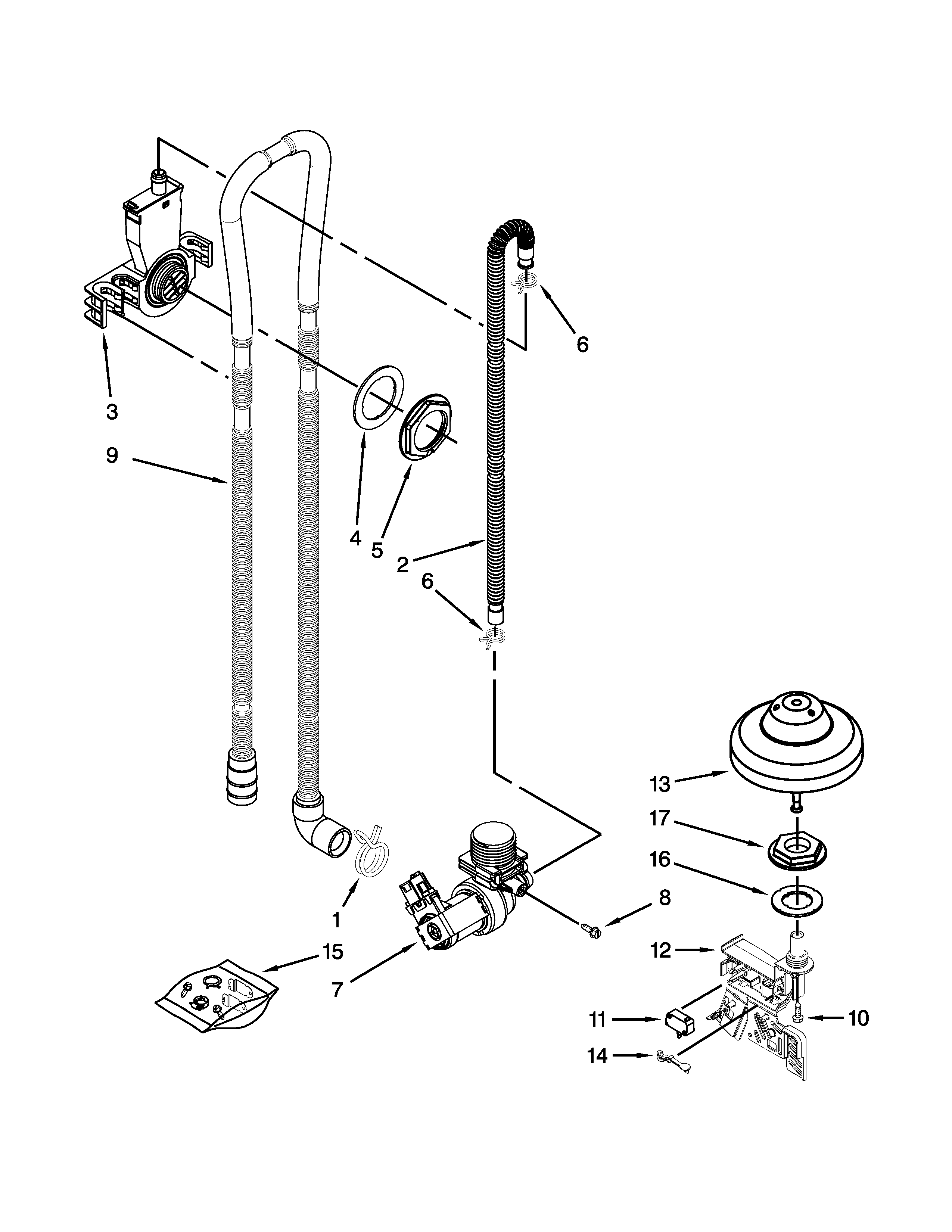 Kenmore 66513409N411 fill, drain and overfill parts diagram