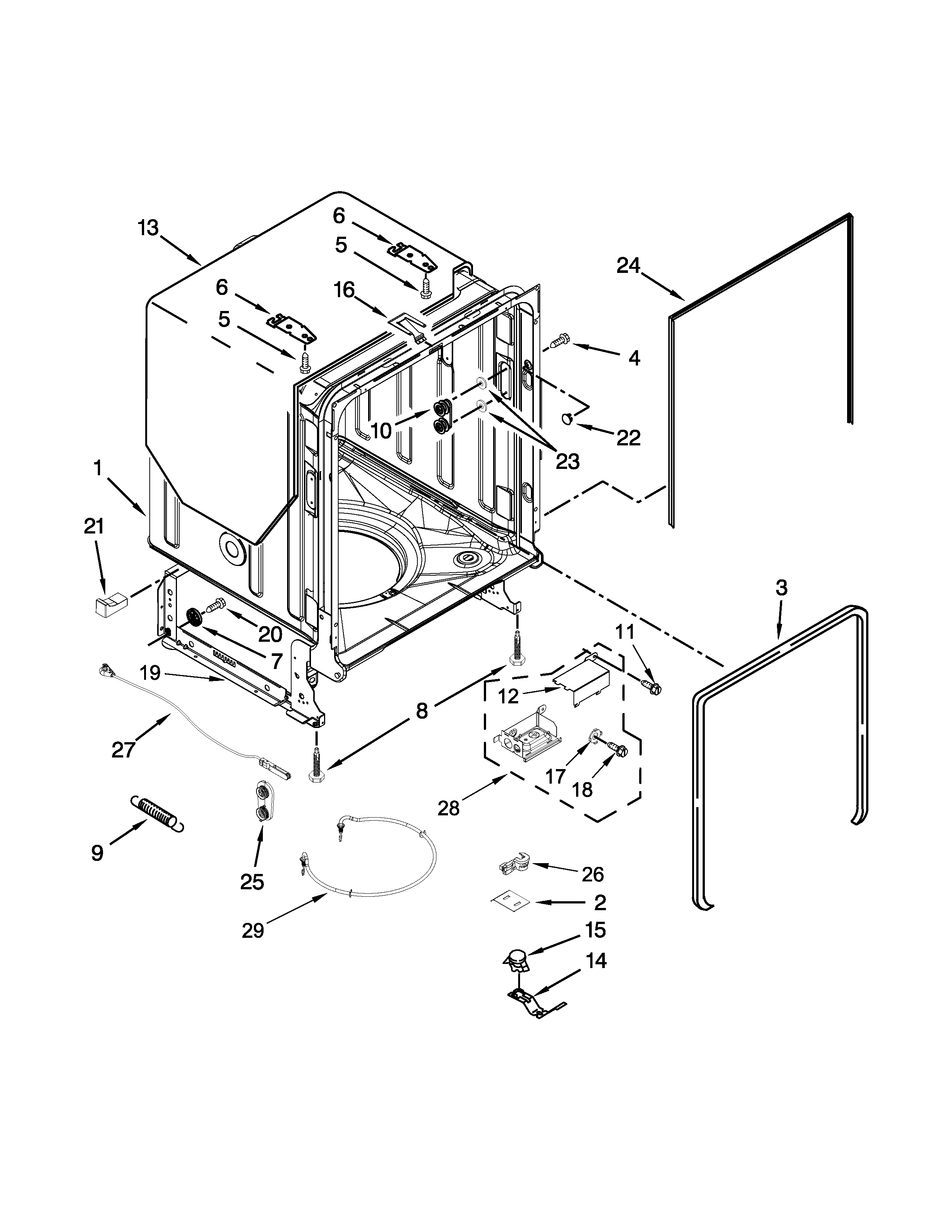 Kenmore 66513409N411 tub and frame parts diagram