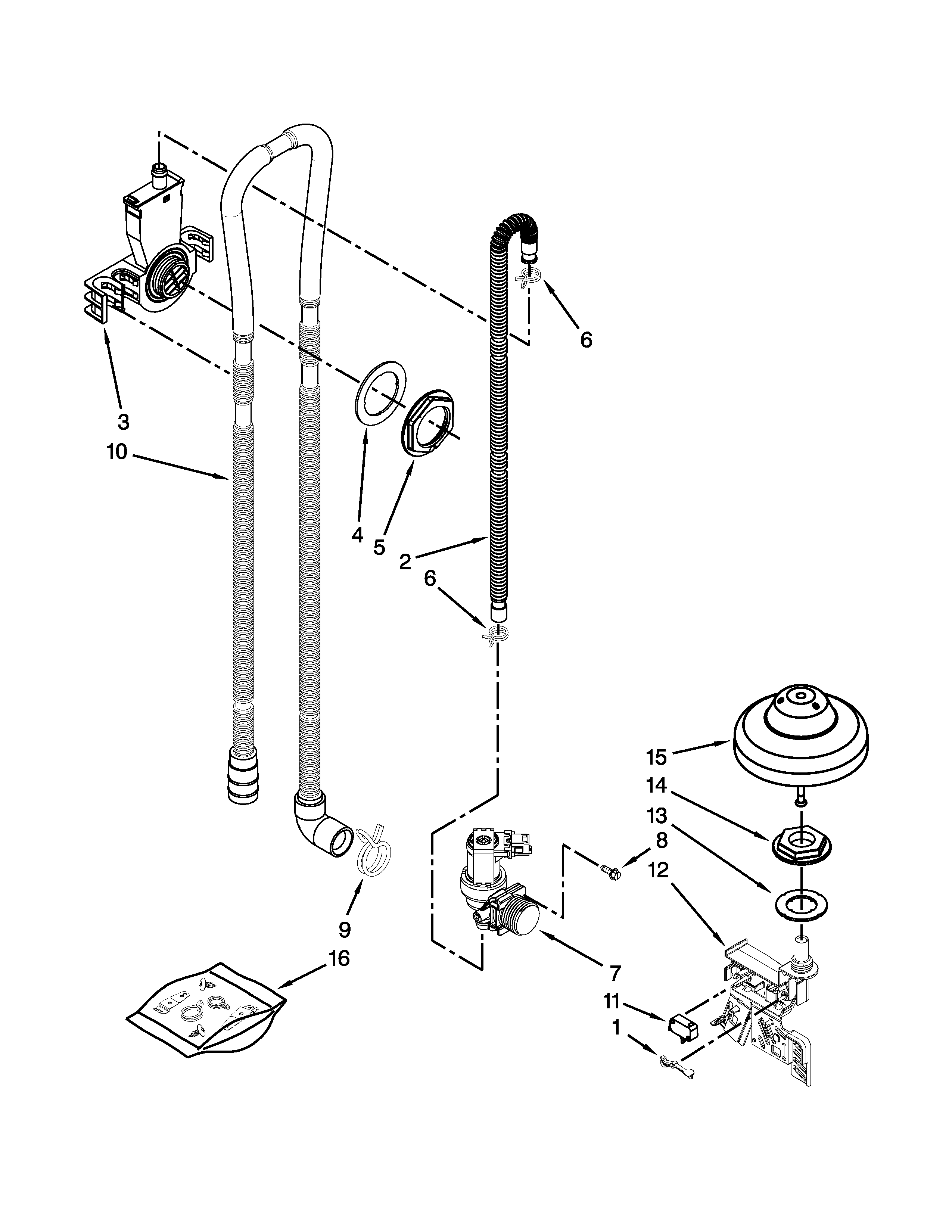 Kenmore 66514423N510 fill, drain and overfill parts diagram