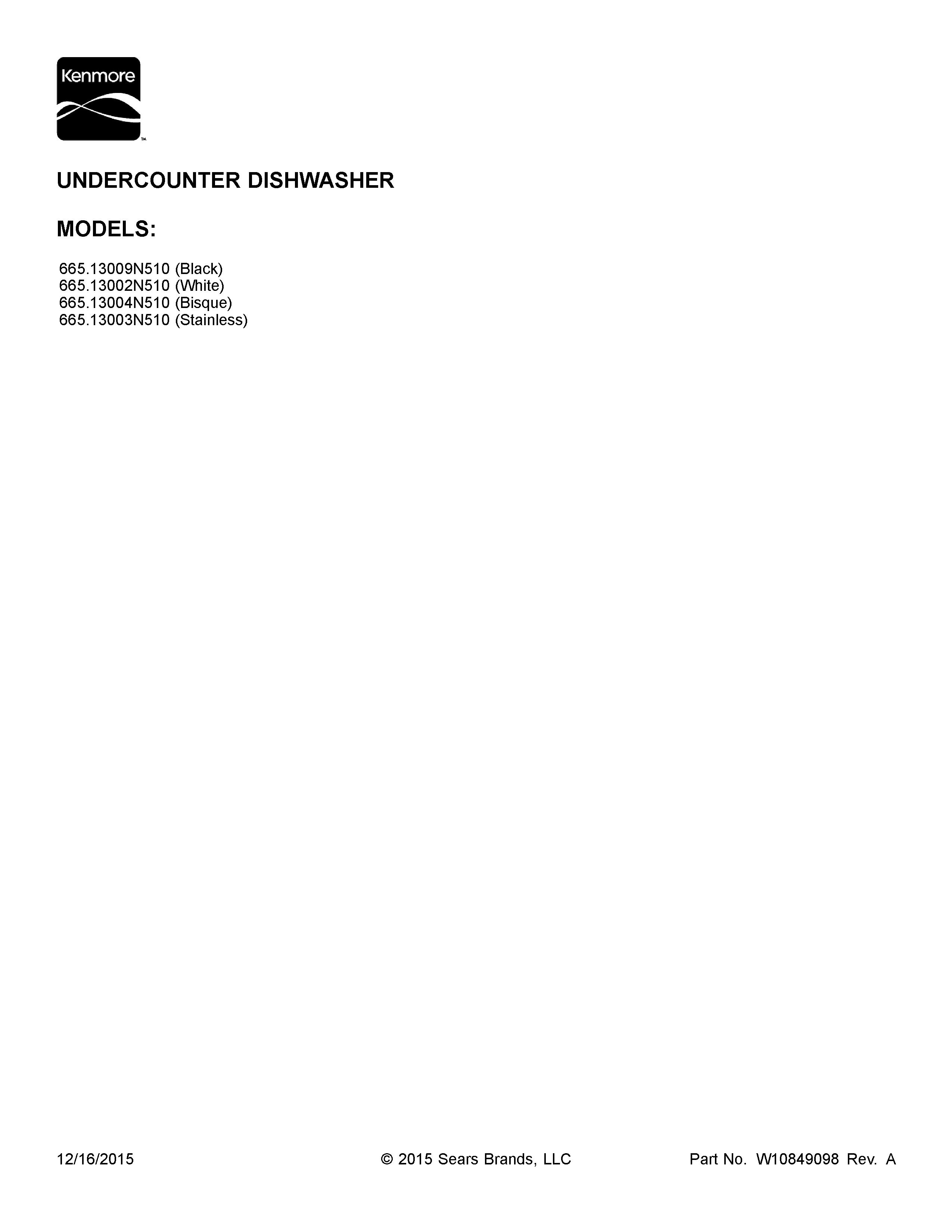 Kenmore 66513004N510 cover sheet diagram
