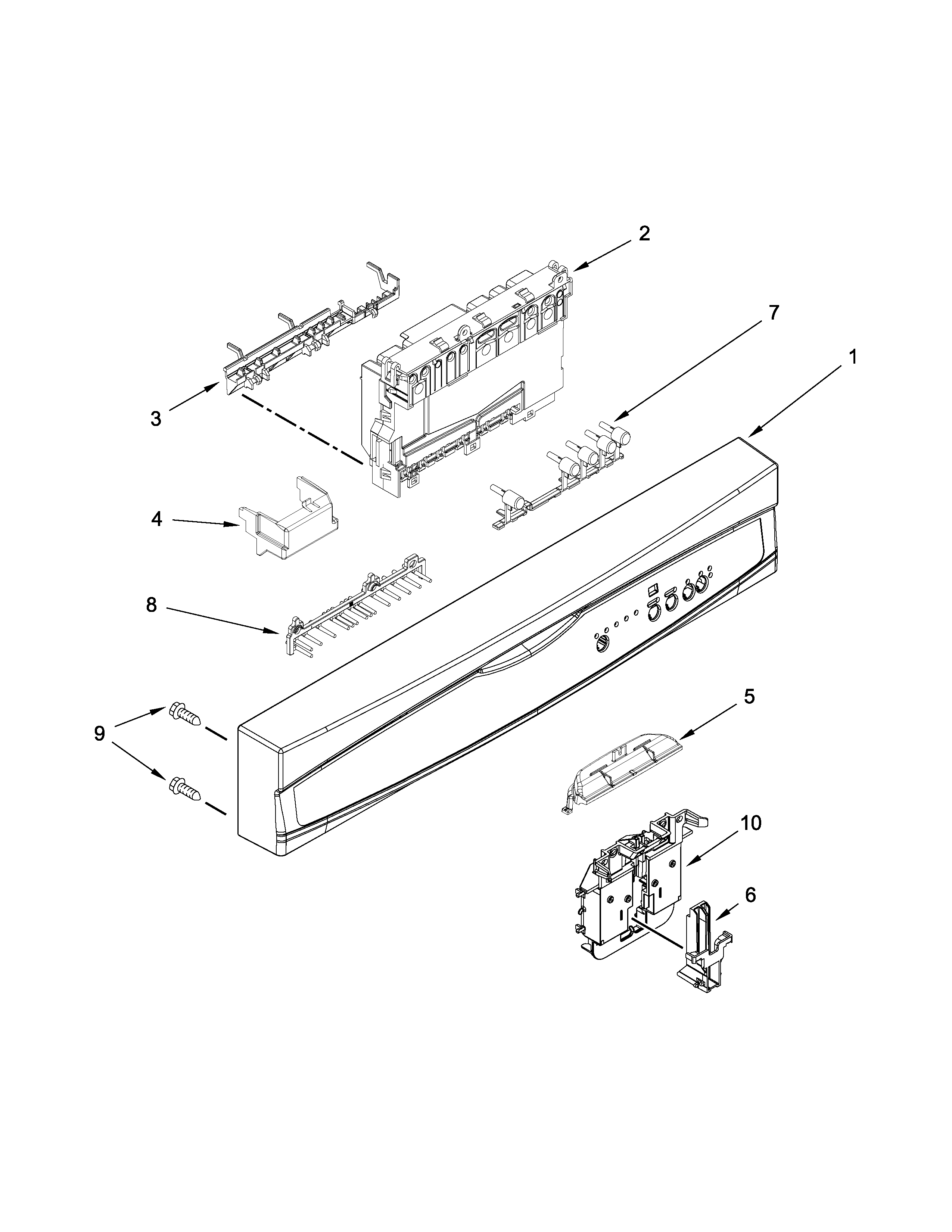 Kenmore 66513004N510 control panel and latch parts diagram