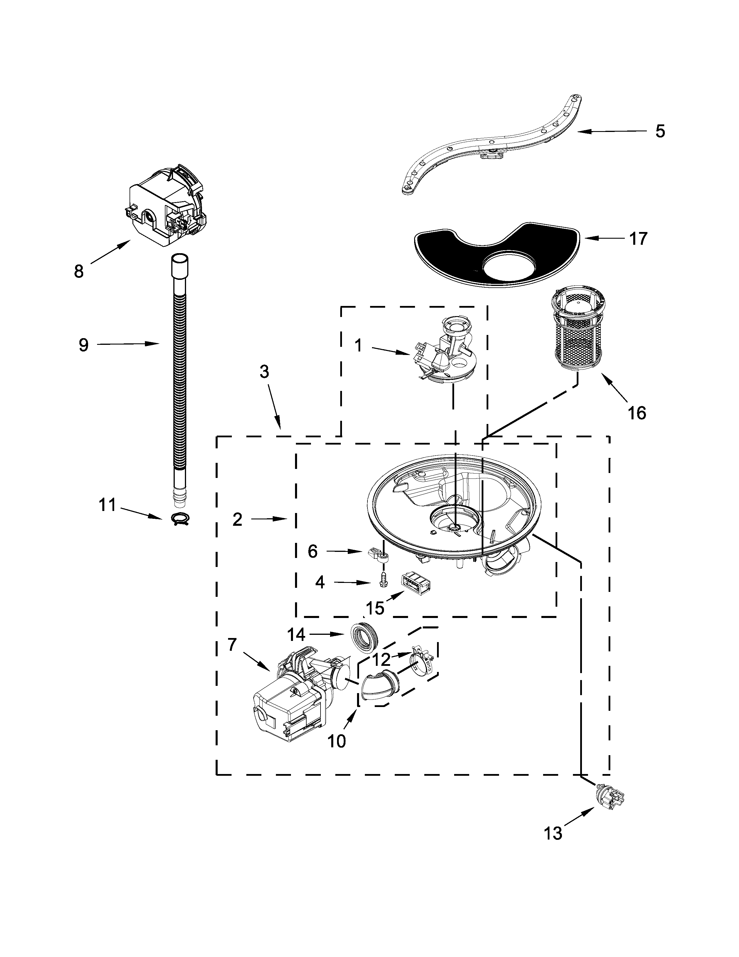 Kenmore 66513004N510 pump, washarm and motor parts diagram