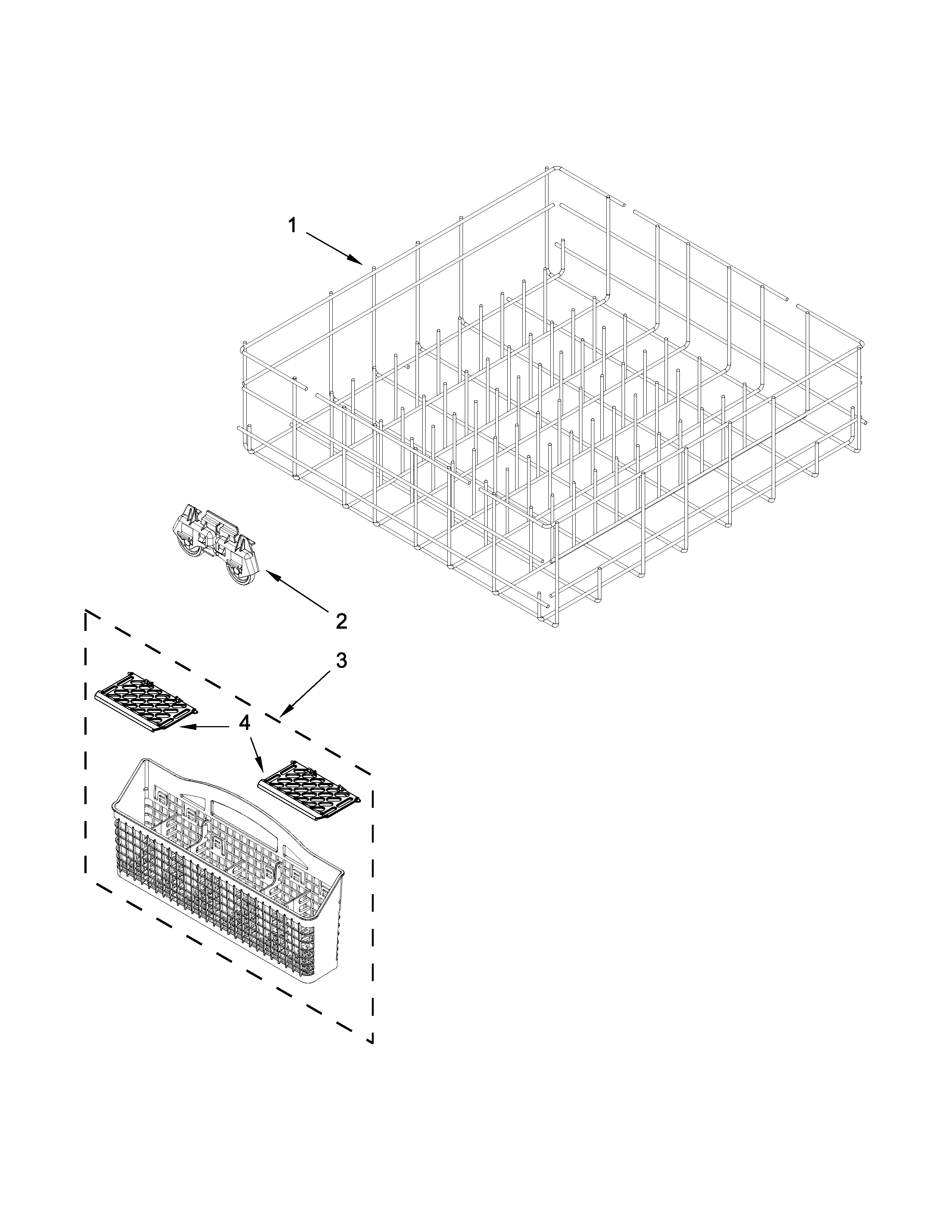 Kenmore 66513004N510 lower rack parts diagram