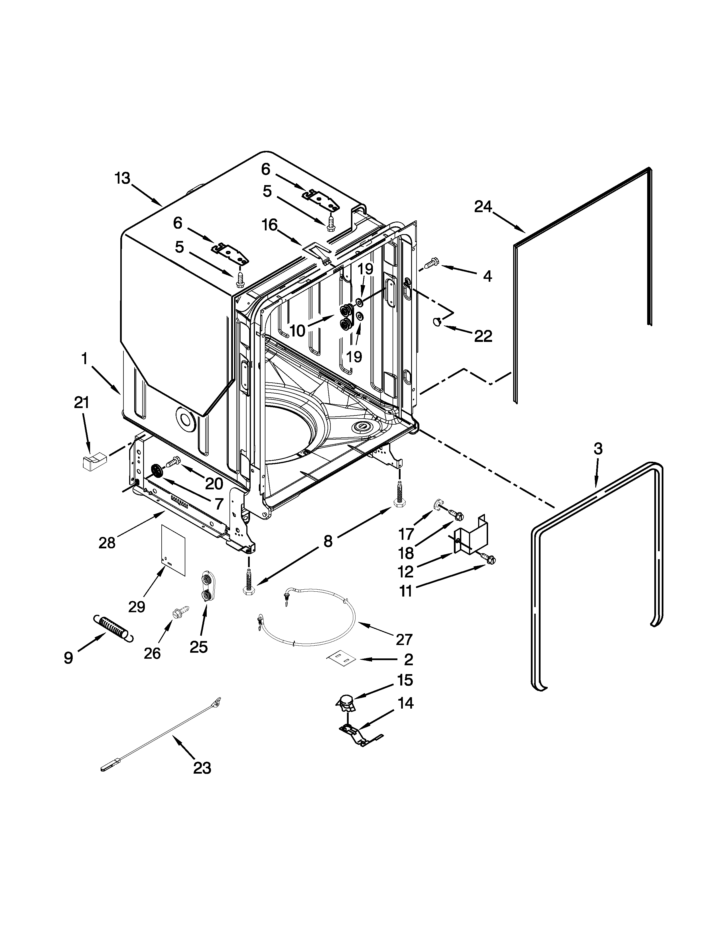 Kenmore 66513543N410 tub and frame parts diagram