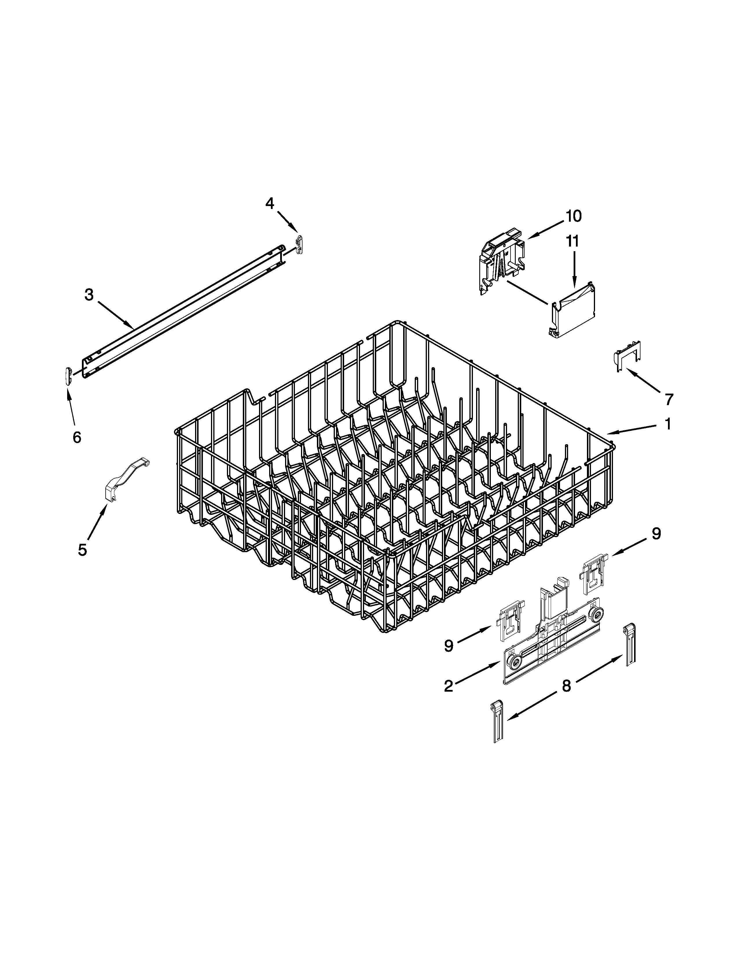 Kenmore 66513543N410 upper rack and track parts diagram