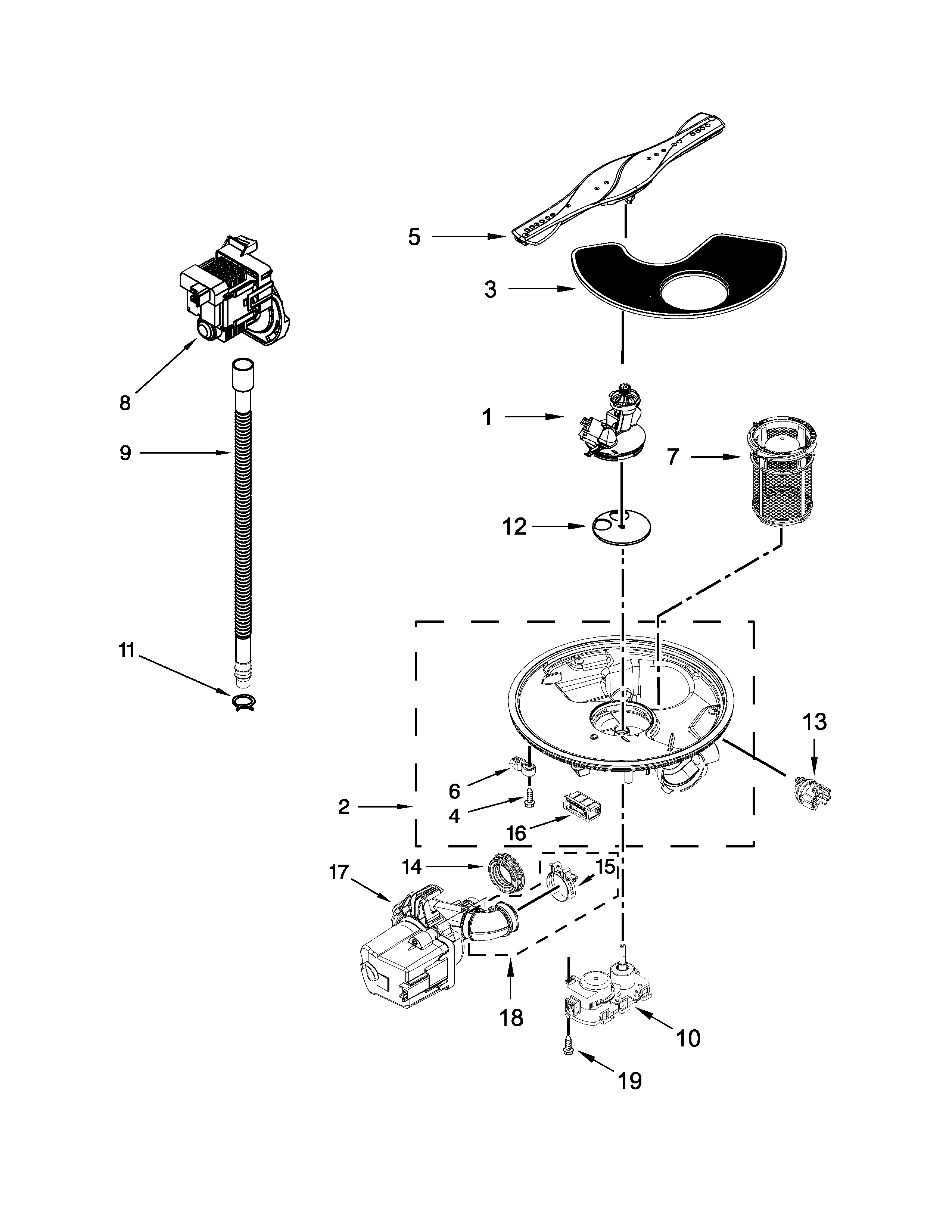 Kenmore 66513479N410 pump, washarm and motor parts diagram