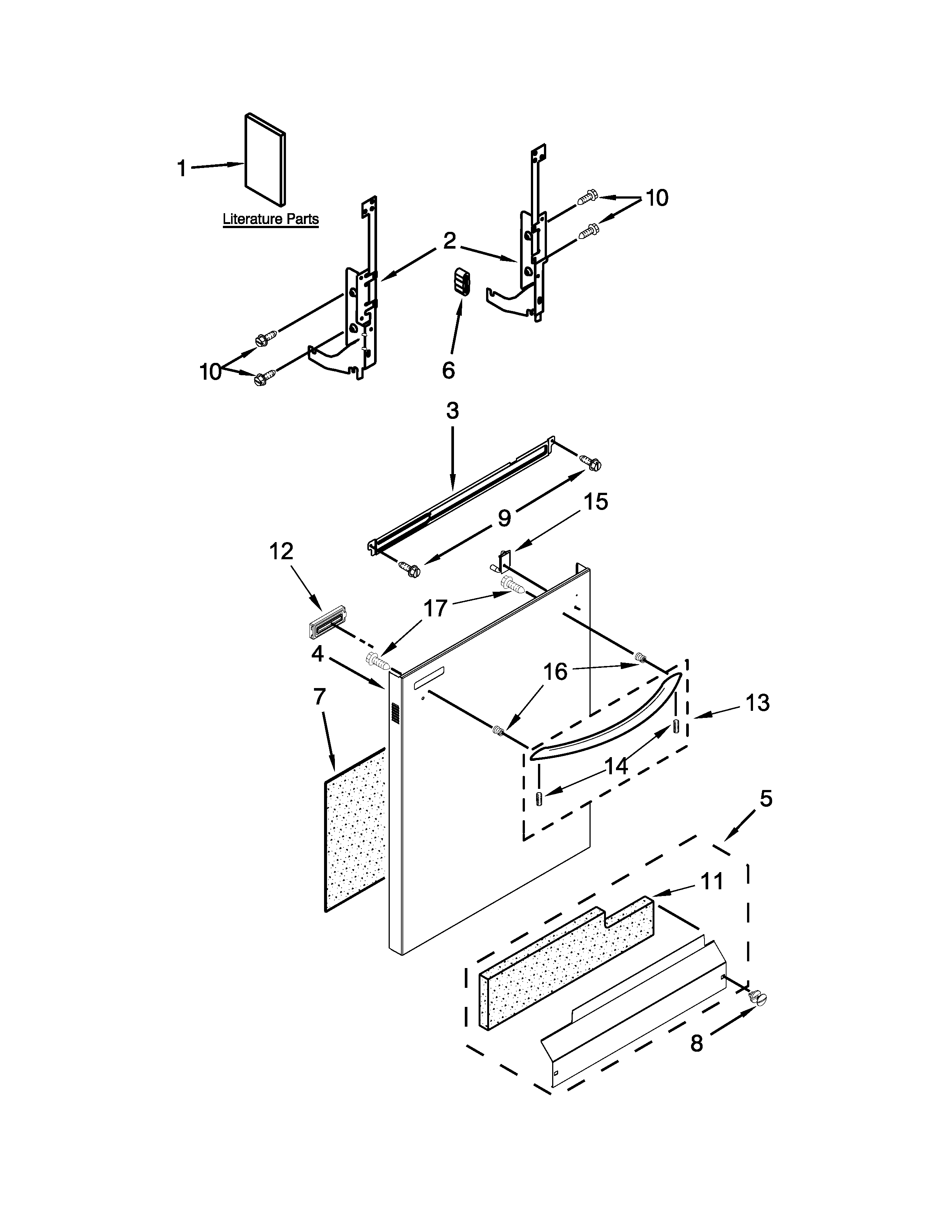 Kenmore 66513493N410 door and panel parts diagram