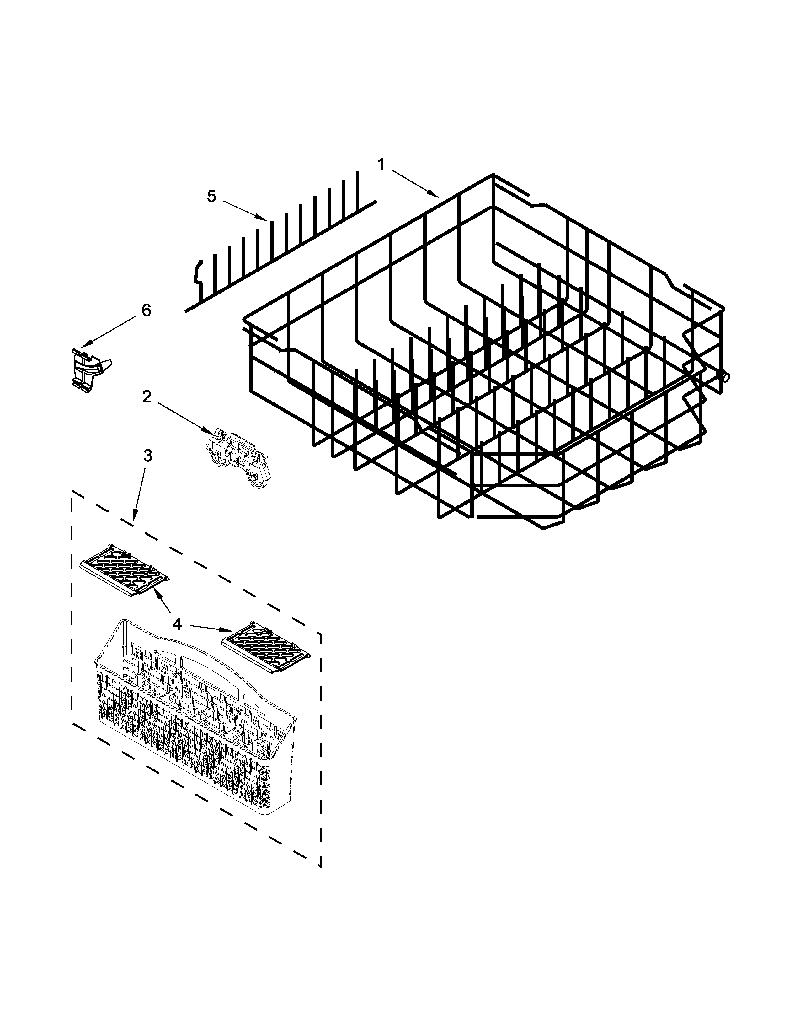 Kenmore 66513493N410 lower rack parts diagram