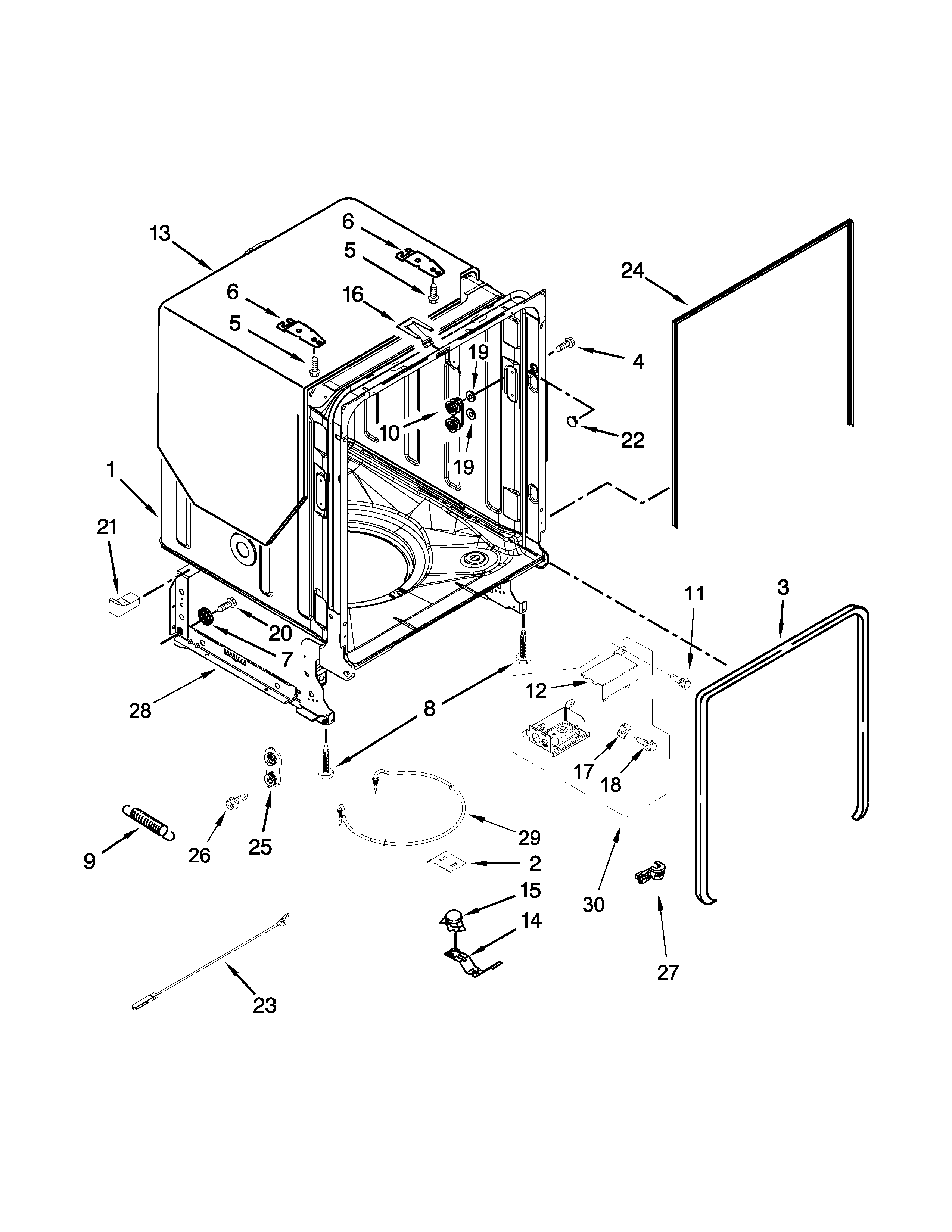 Kenmore 66513543N411 tub and frame parts diagram