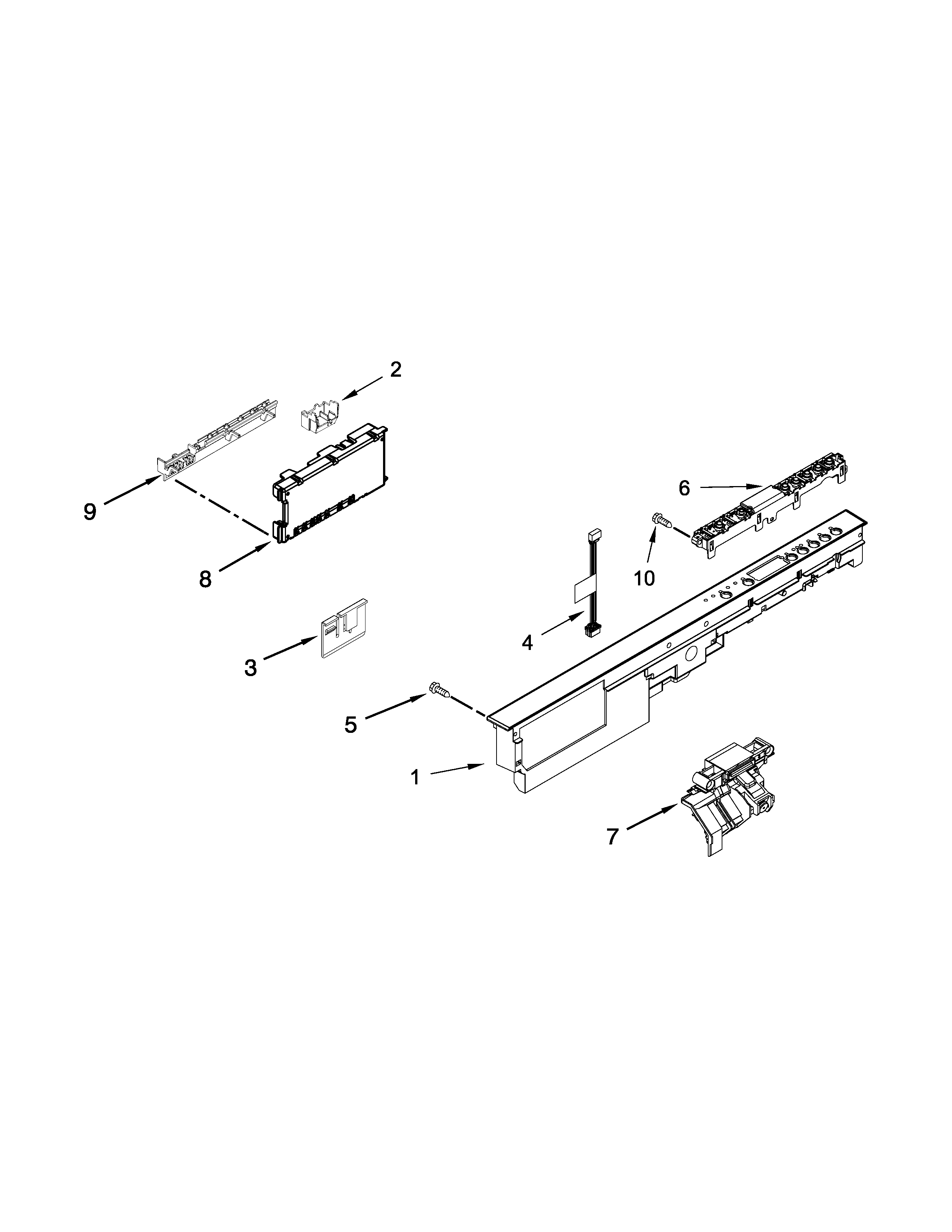 Kenmore 66513692N410 control panel and latch parts diagram
