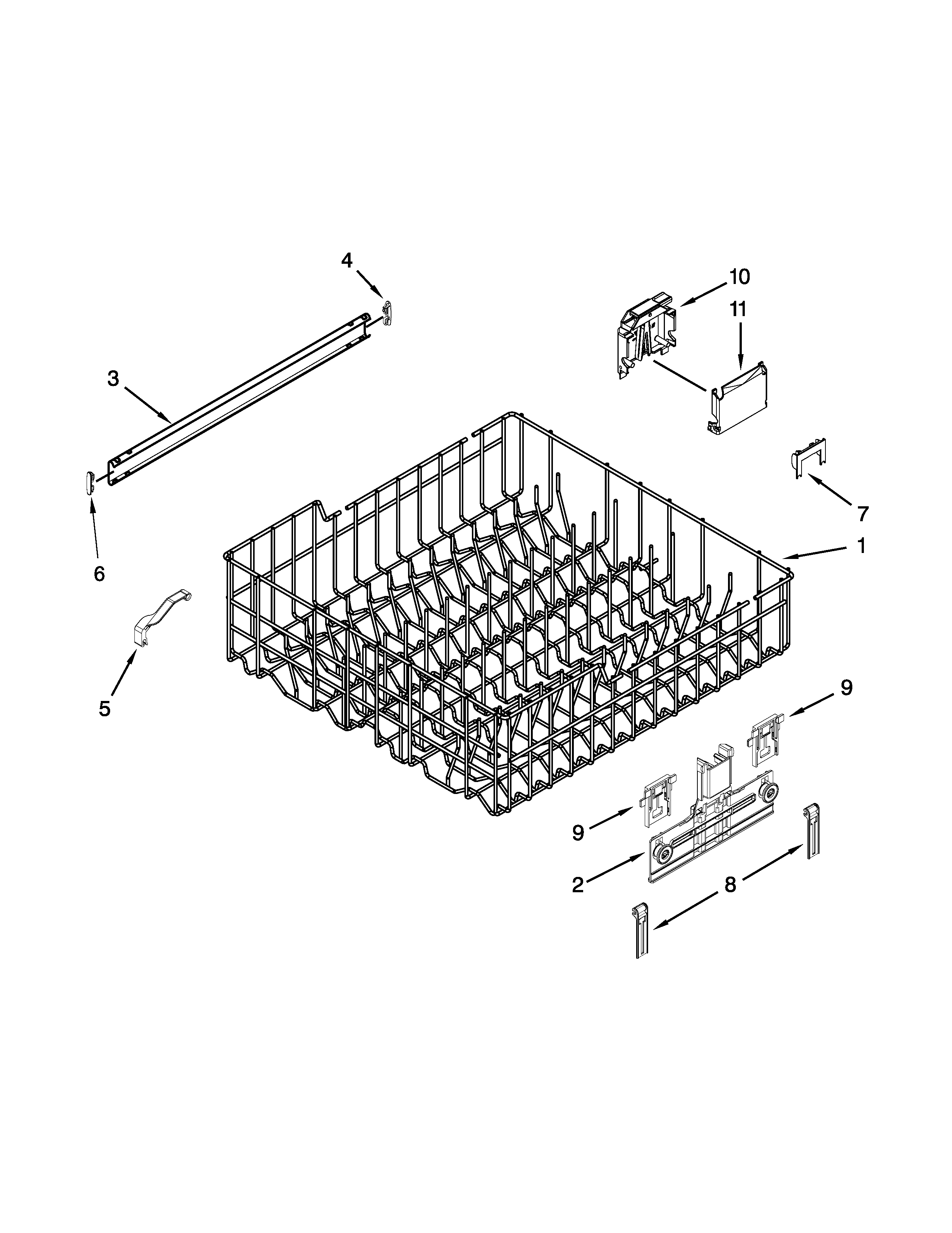 Kenmore 66513693N411 upper rack and track parts diagram