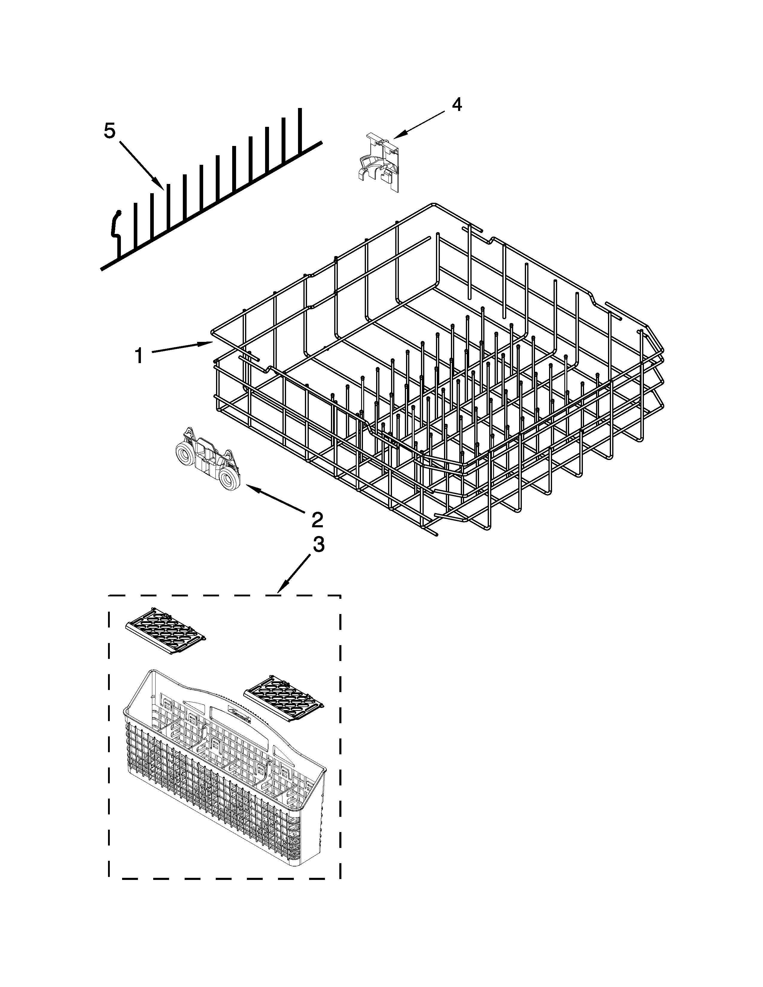 Kenmore 66513693N411 lower rack parts diagram