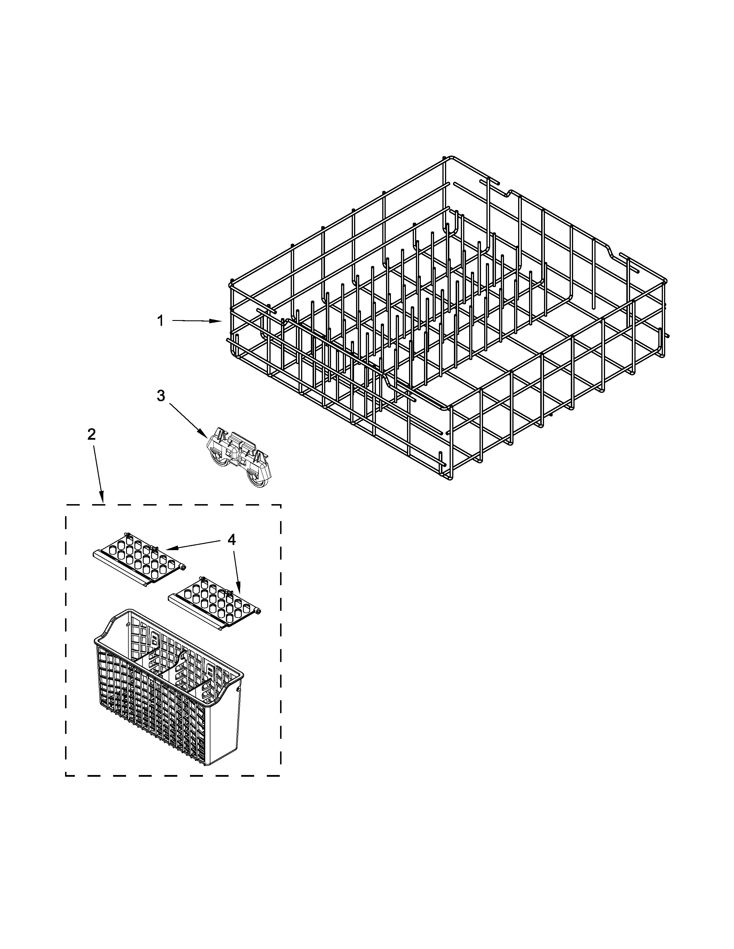 Kenmore 66514319N413 lower rack parts diagram