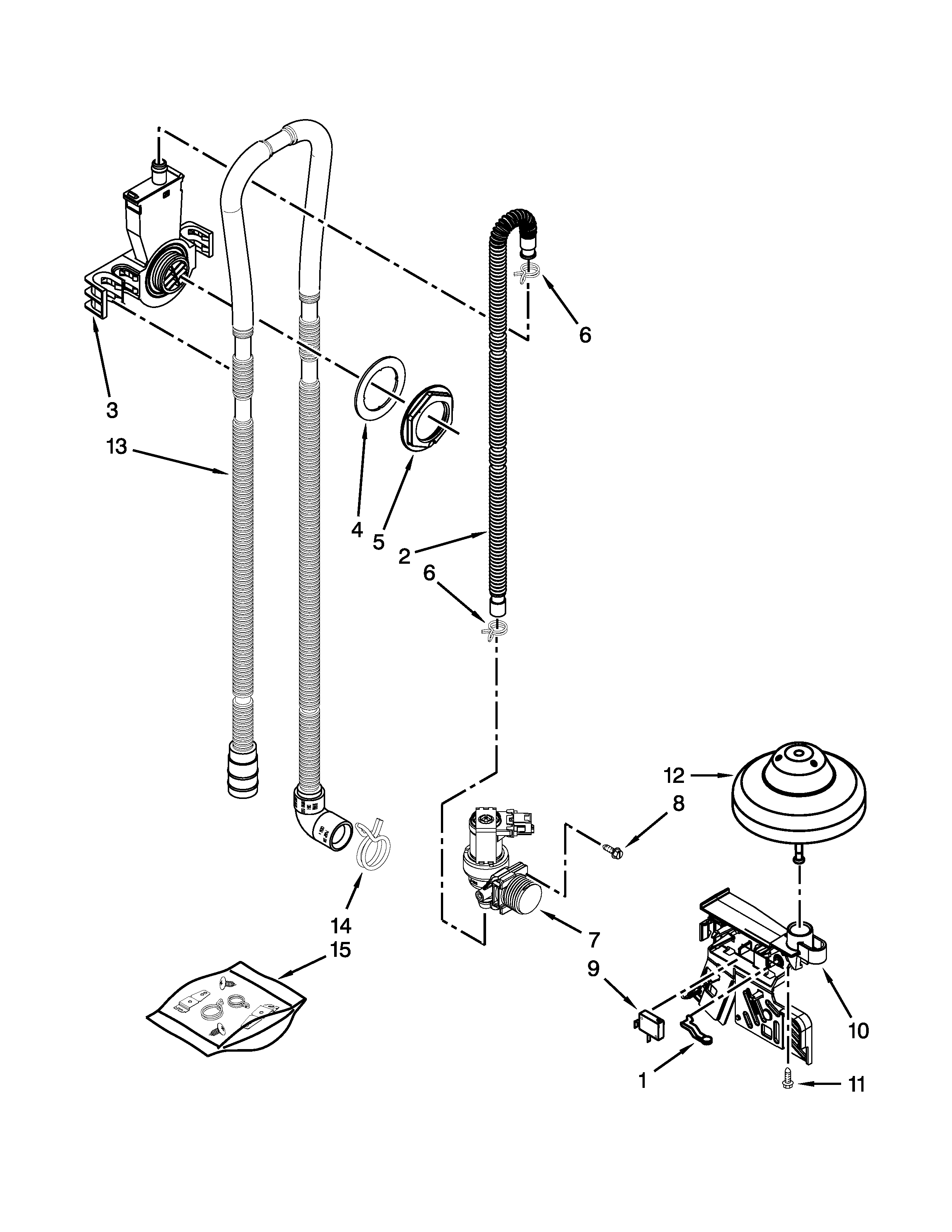 Kenmore 66515113K218 fill, drain and overfill parts diagram