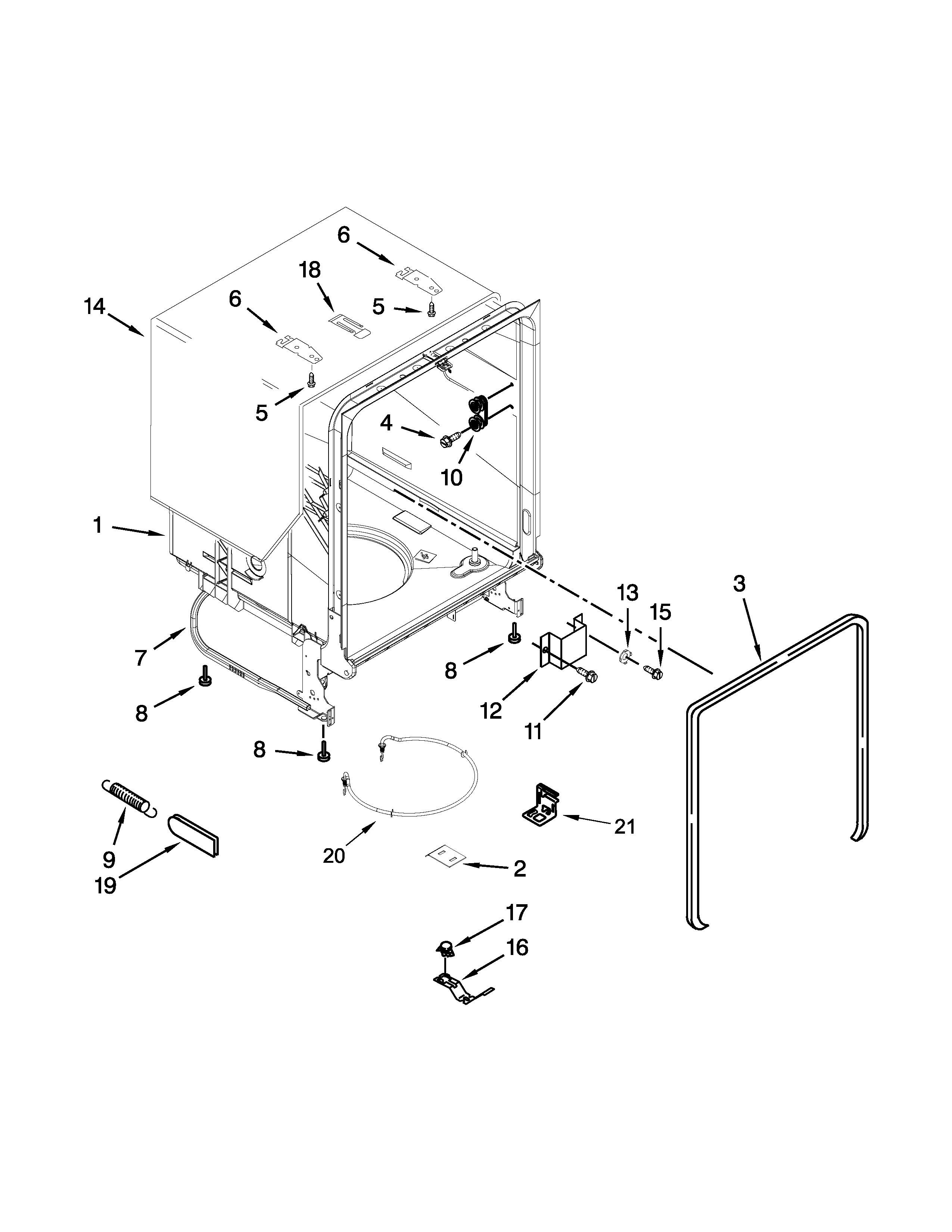 Kenmore 66515113K218 tub and frame parts diagram