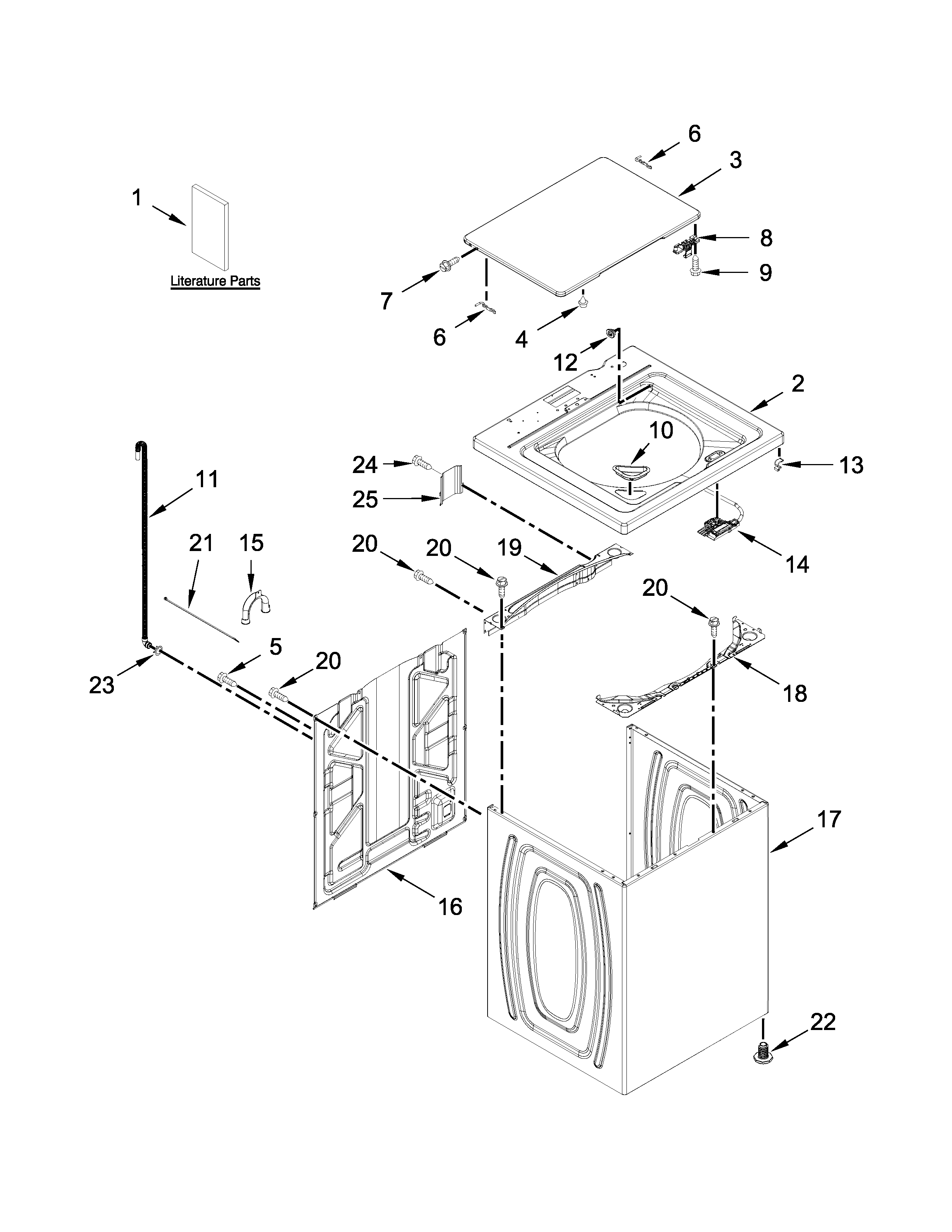 Kenmore 11020222510 top and cabinet parts diagram