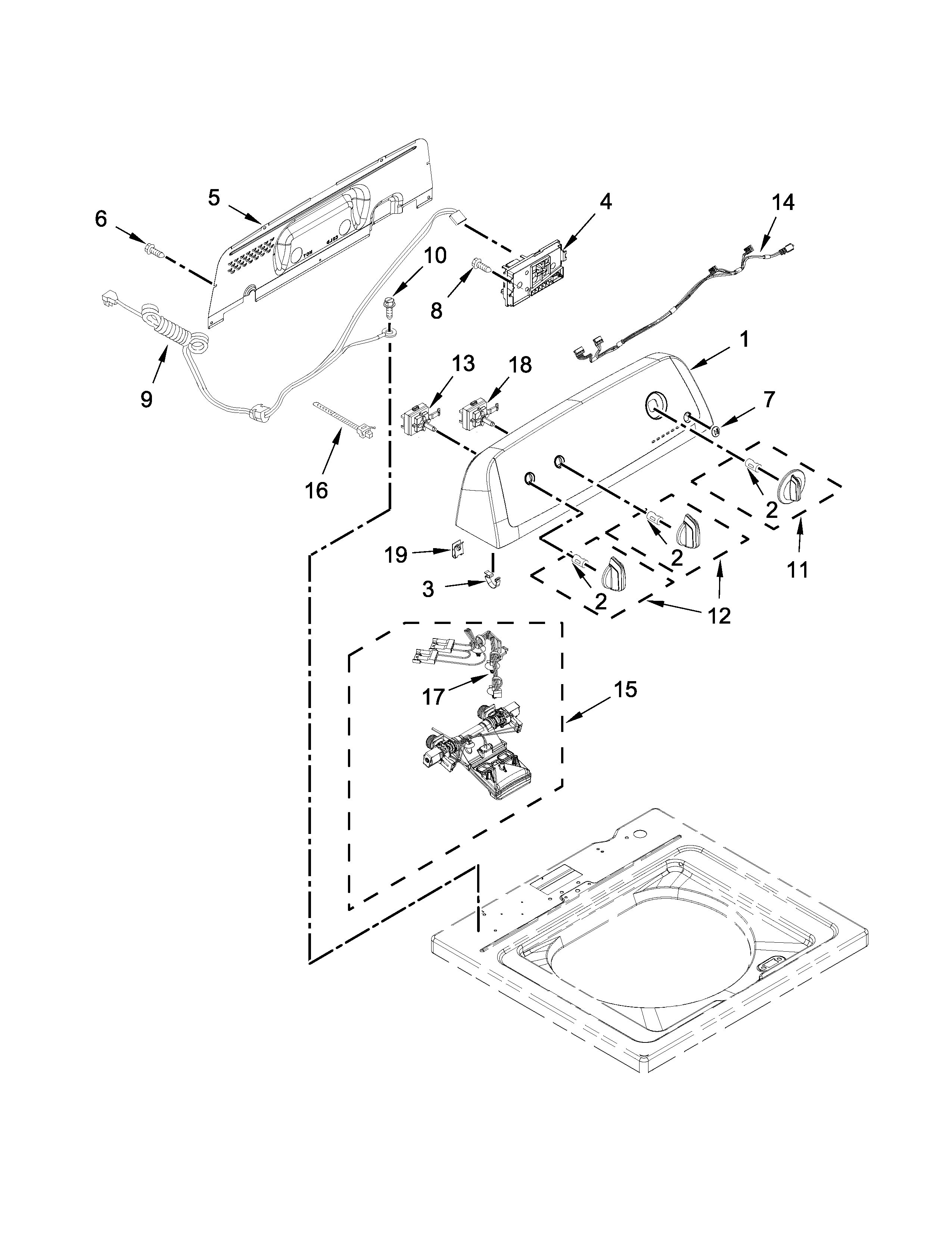 Kenmore 11020222510 controls and water inlet parts diagram