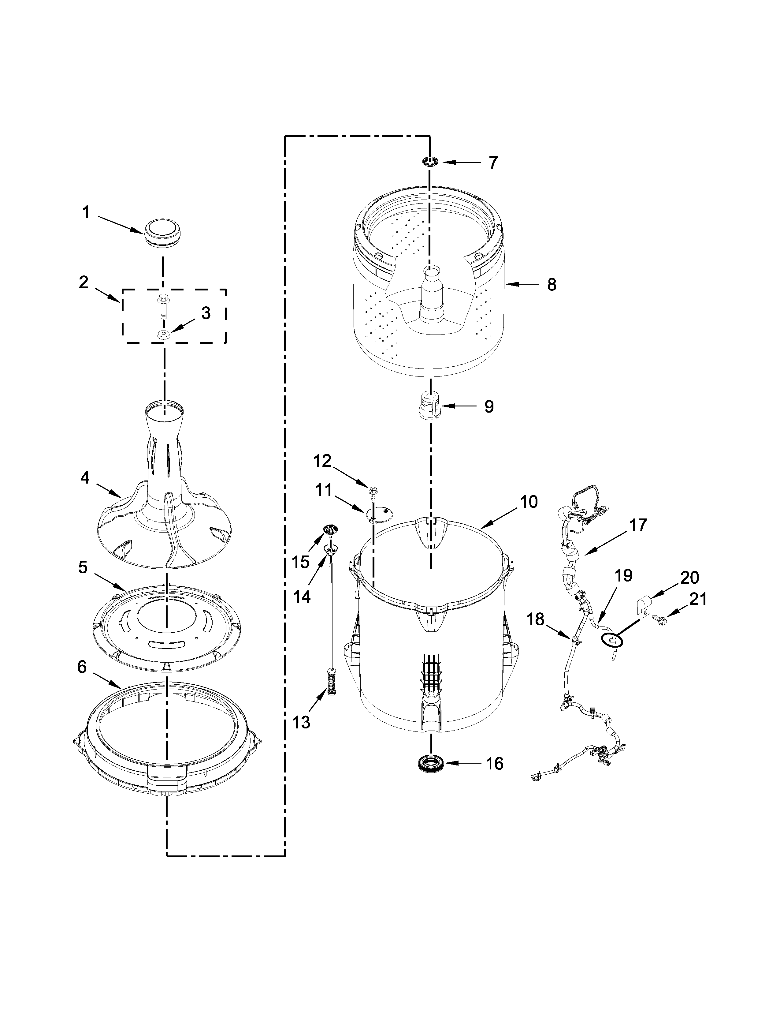 Kenmore 11020222510 basket and tub parts diagram