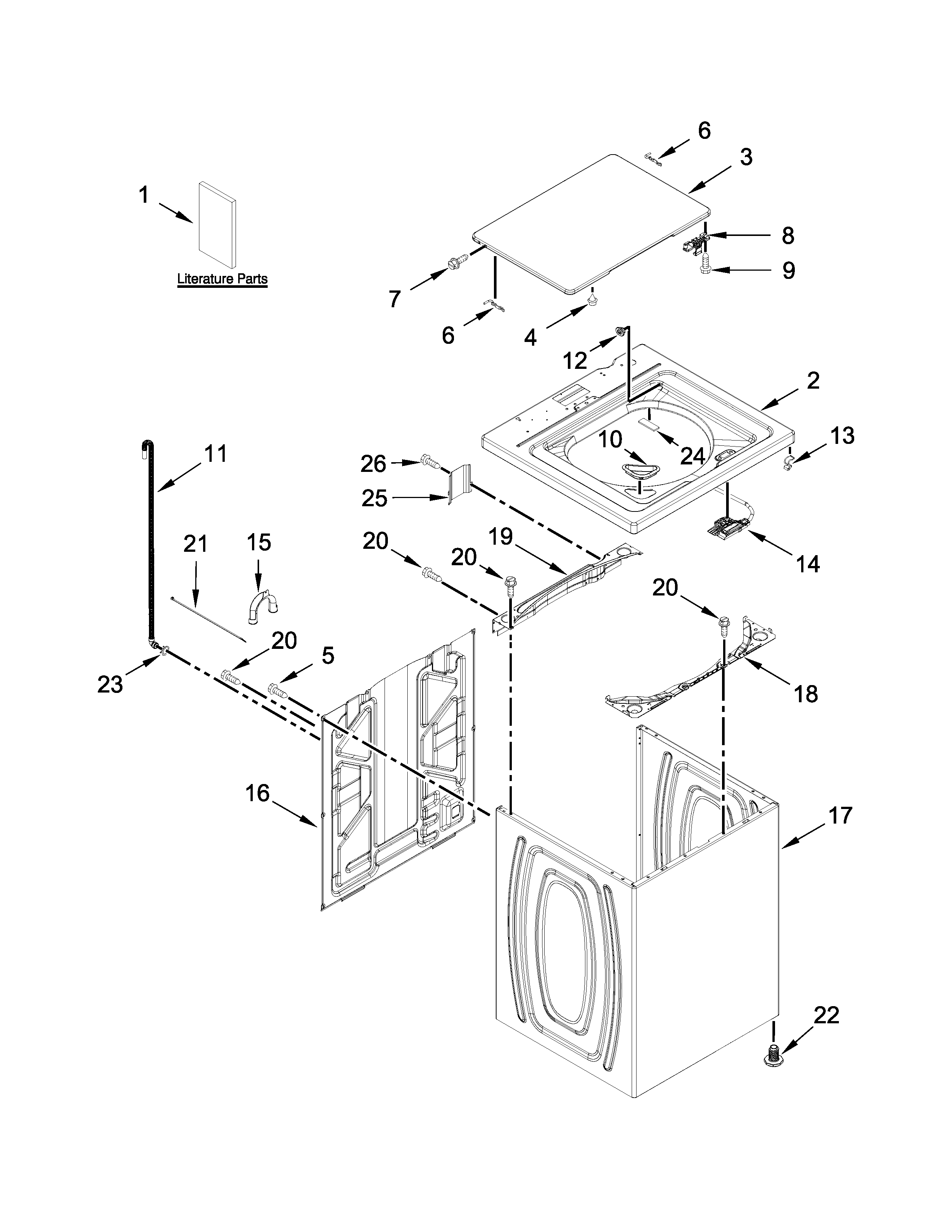Kenmore 11022332510 top and cabinet parts diagram