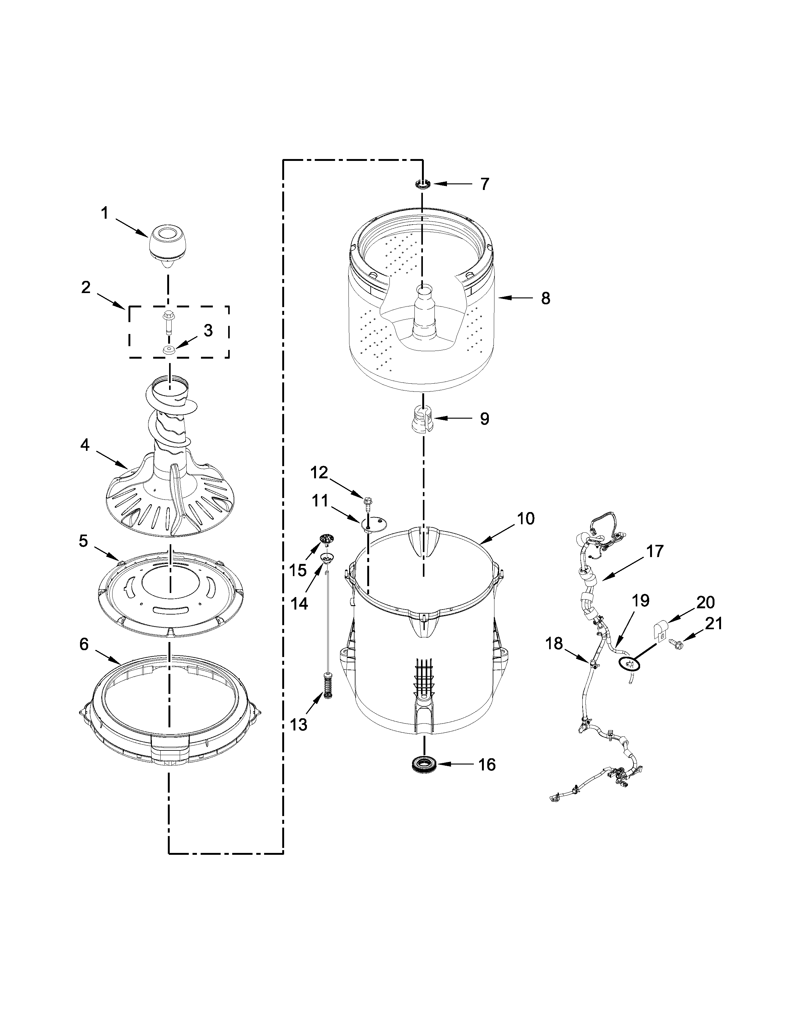 Kenmore 11022332510 basket and tub parts diagram