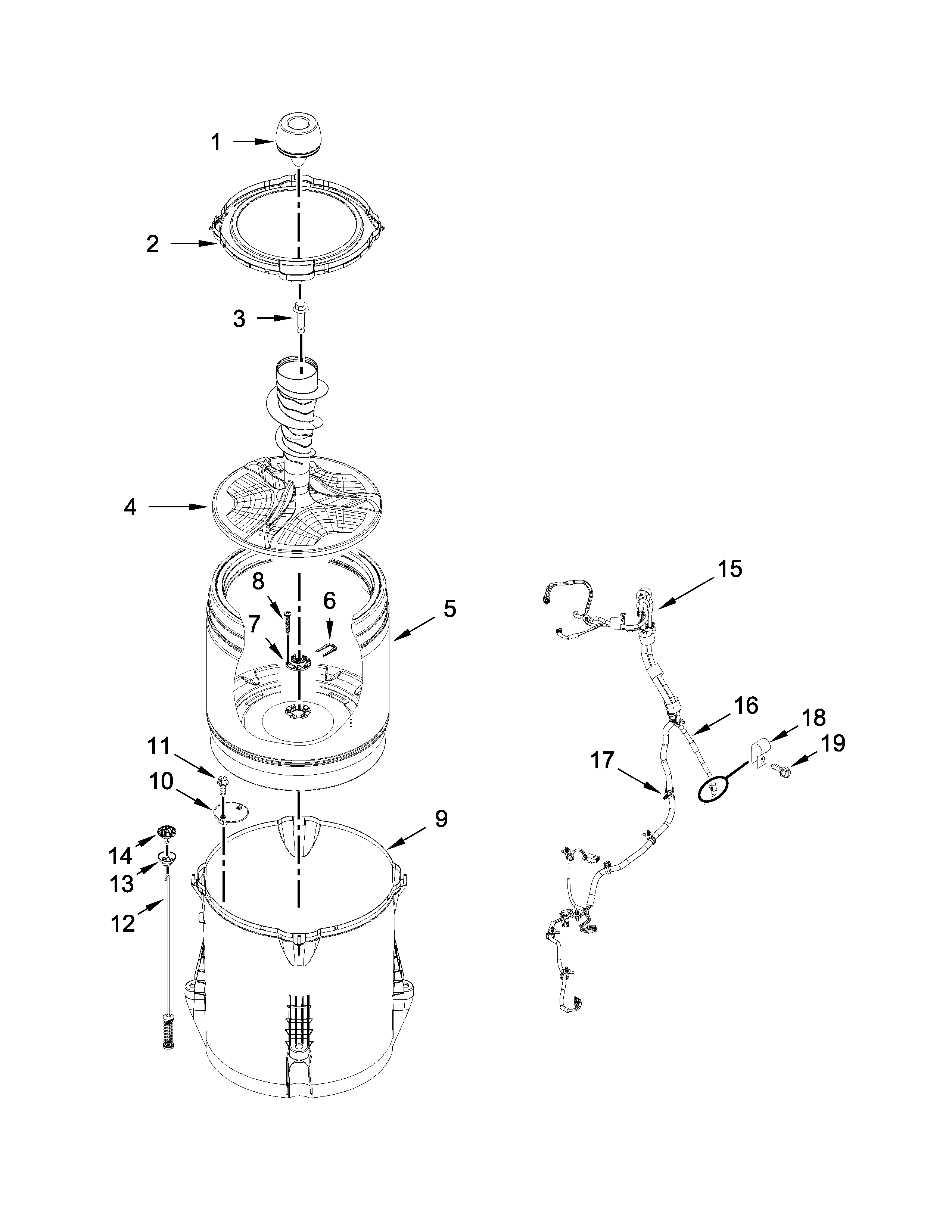 Kenmore 11022352510 basket and tub parts diagram