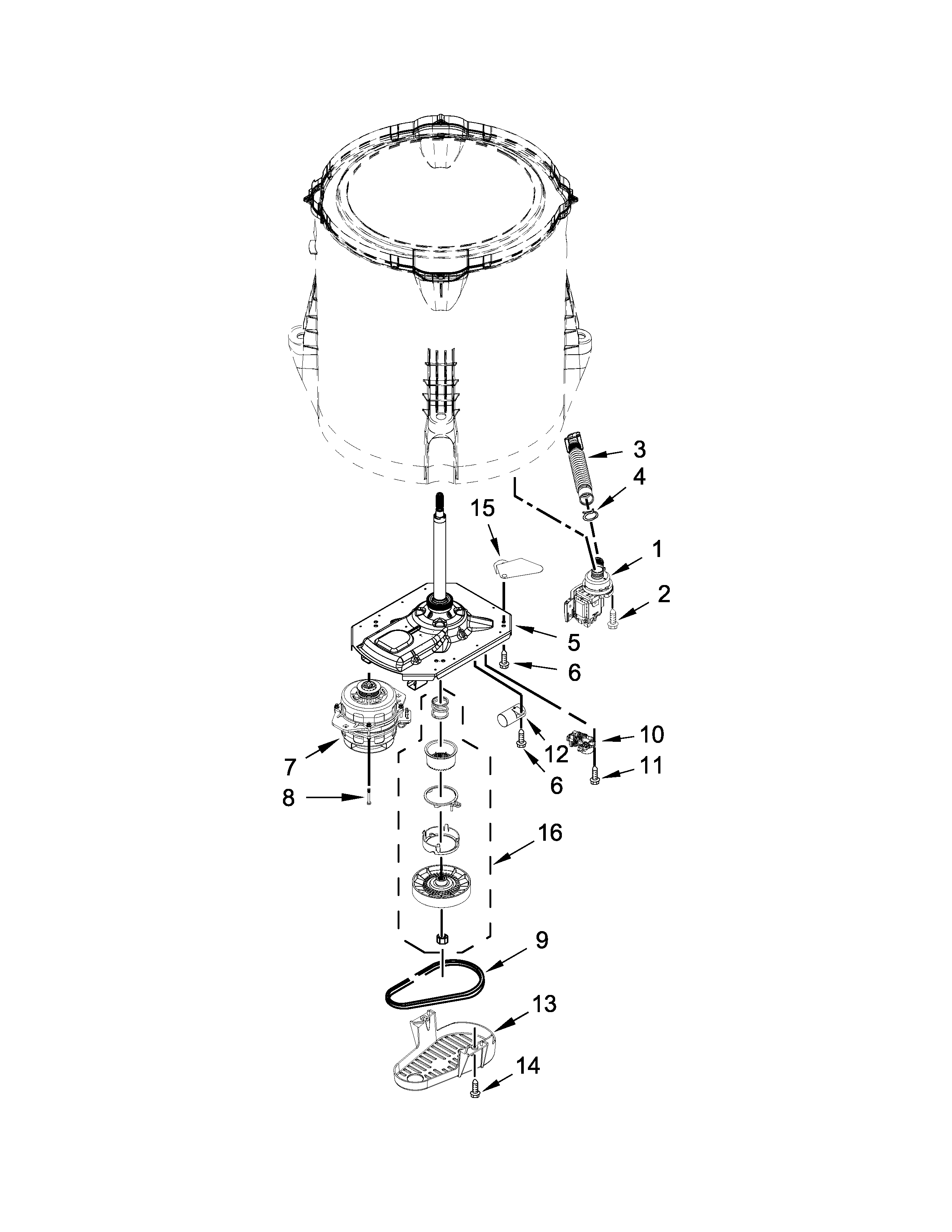 Kenmore 11022352510 gearcase, motor and pump parts diagram