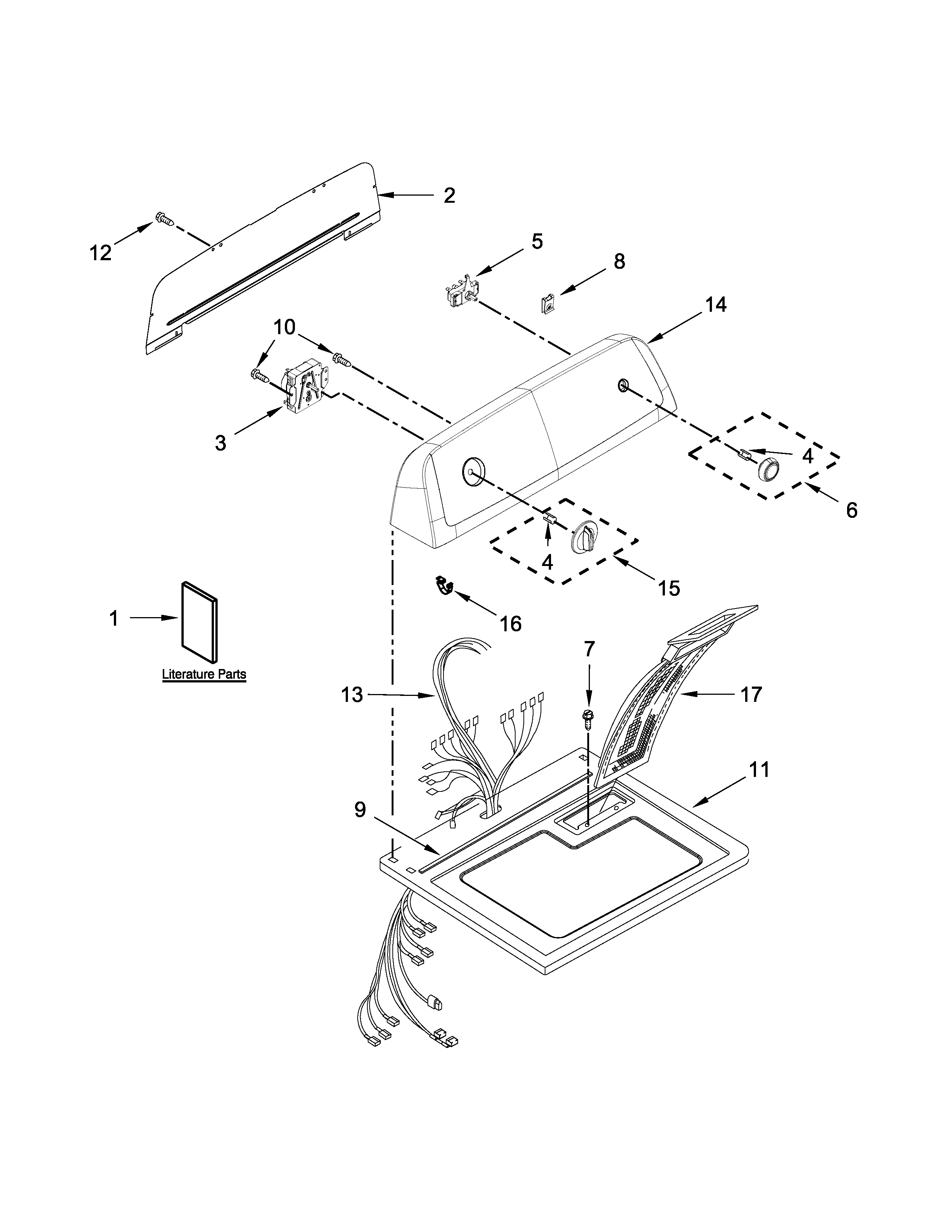 Kenmore 1107012512 top and console parts diagram
