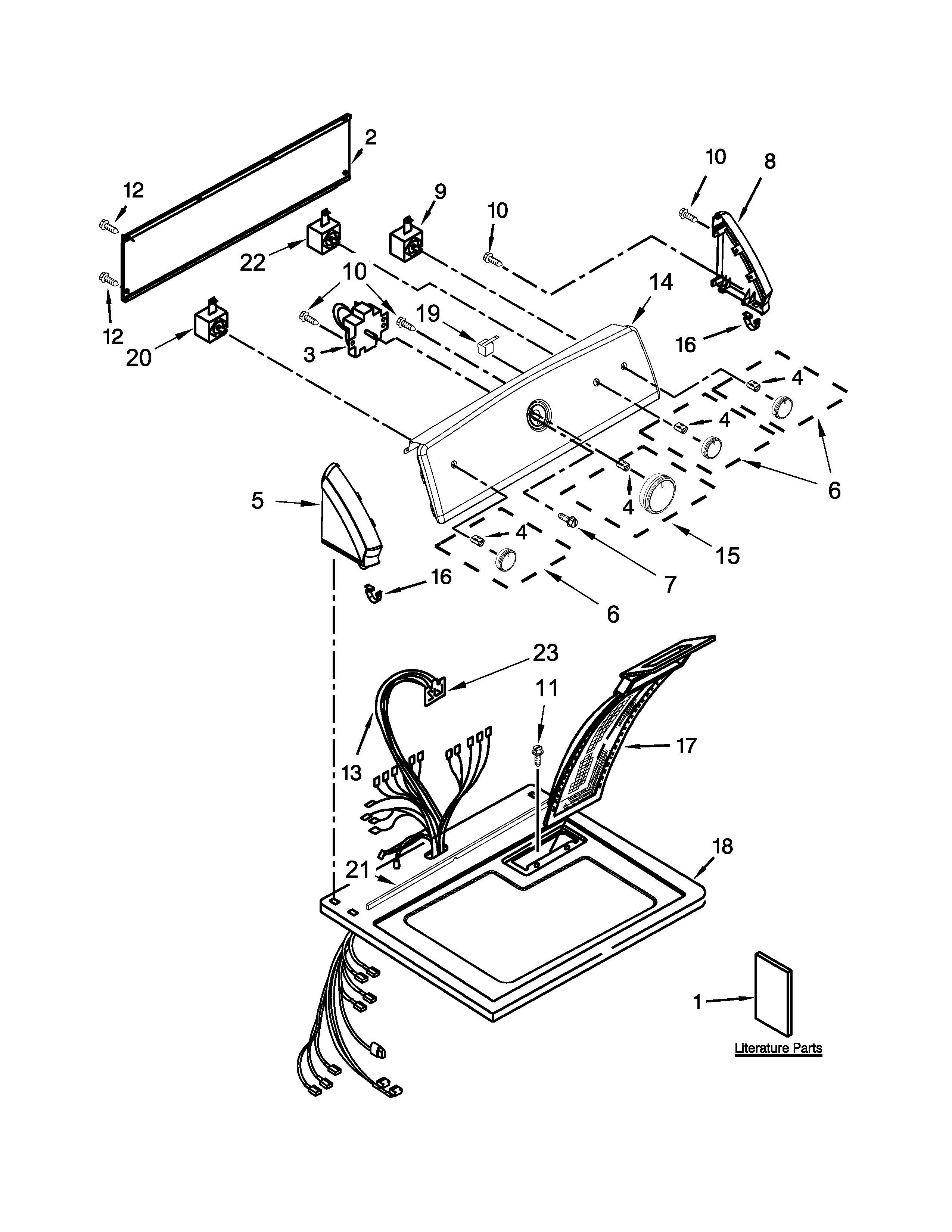 Kenmore 11075132412 top and console parts diagram